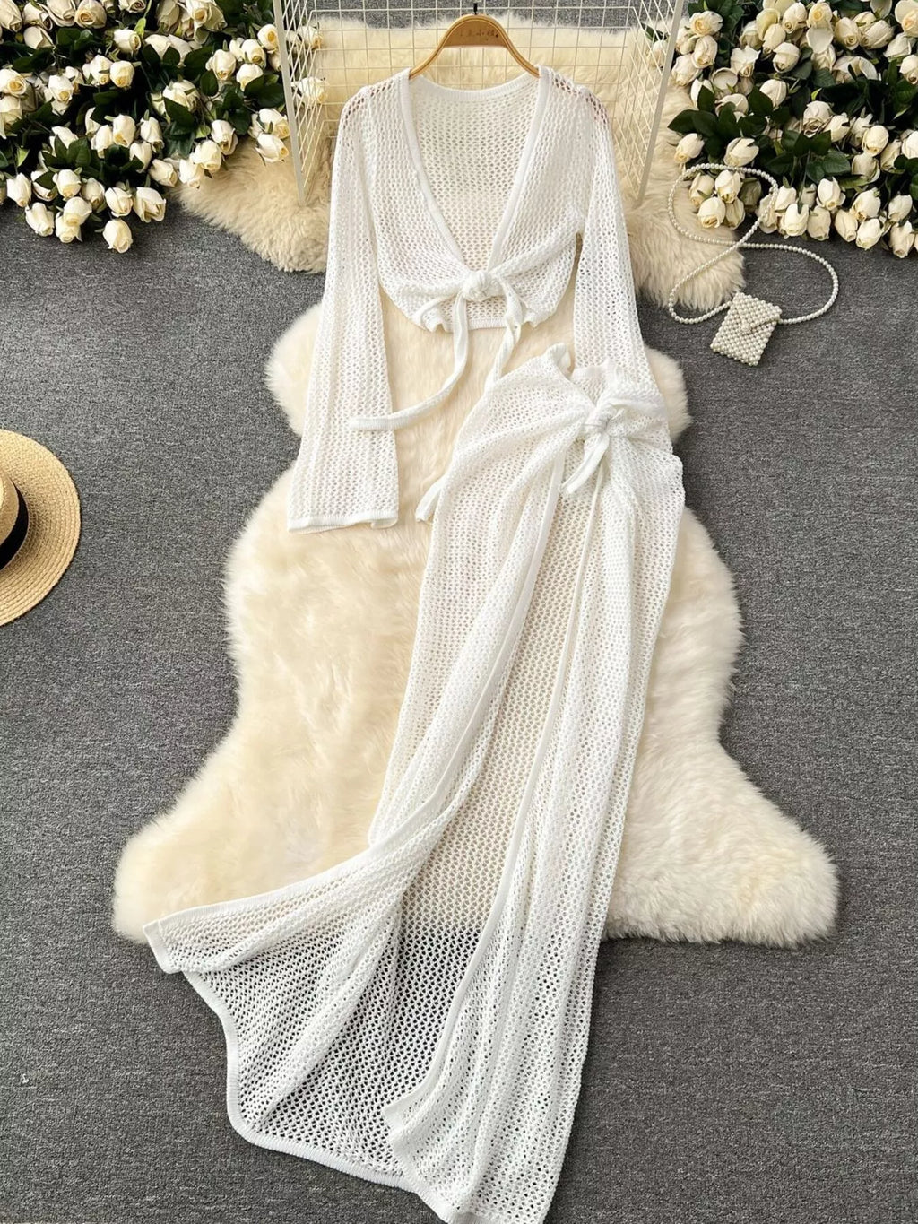 Knitted Crop Top and Slit Skirt Set