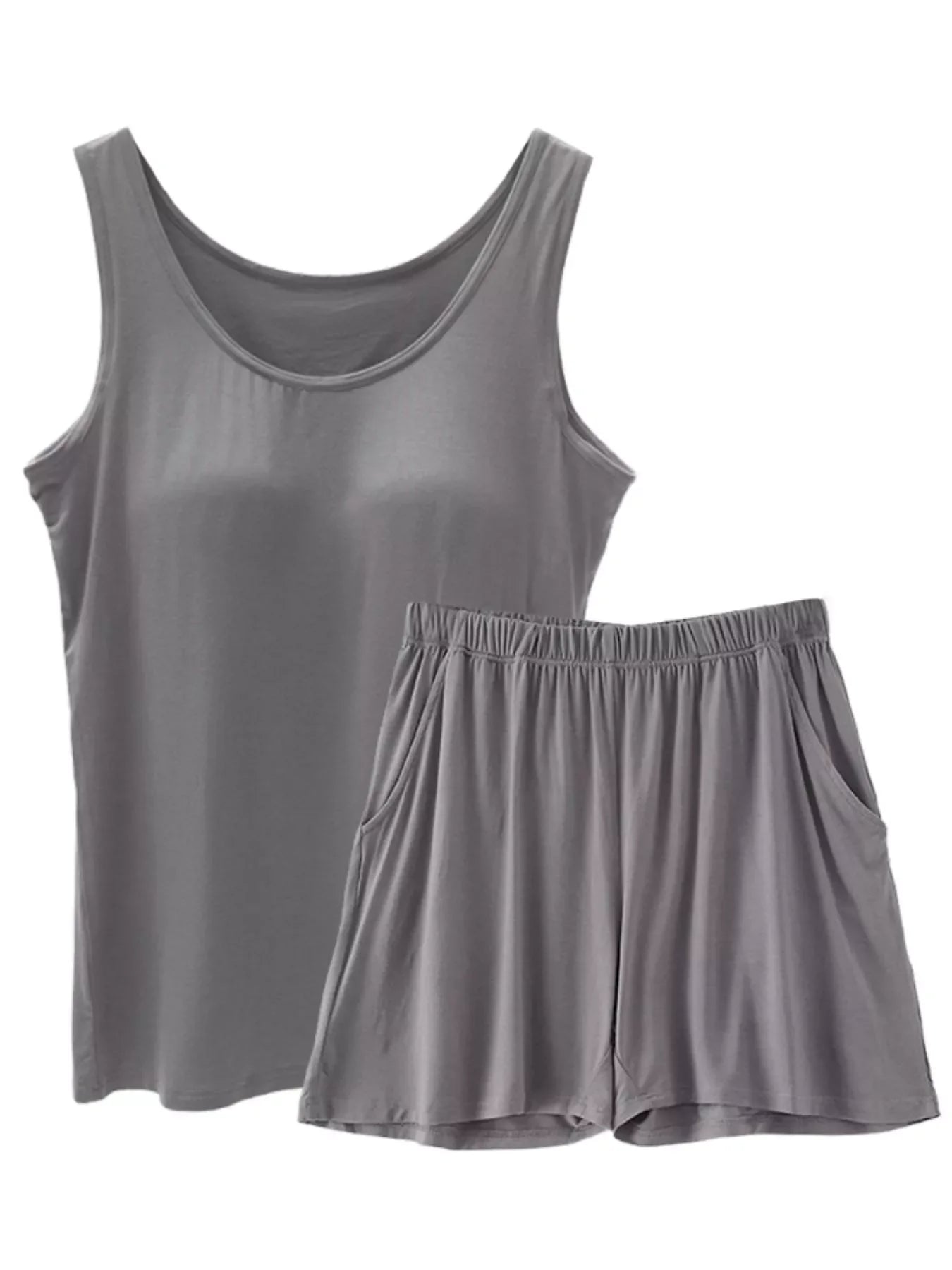 Plus Size Modal Padded Sleeveless Tank Top & Shorts Set