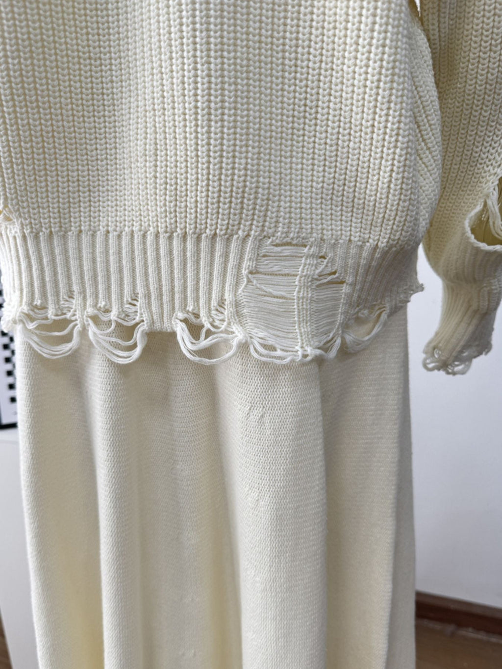 Distressed Long Sleeve Sweater and Skirt Set