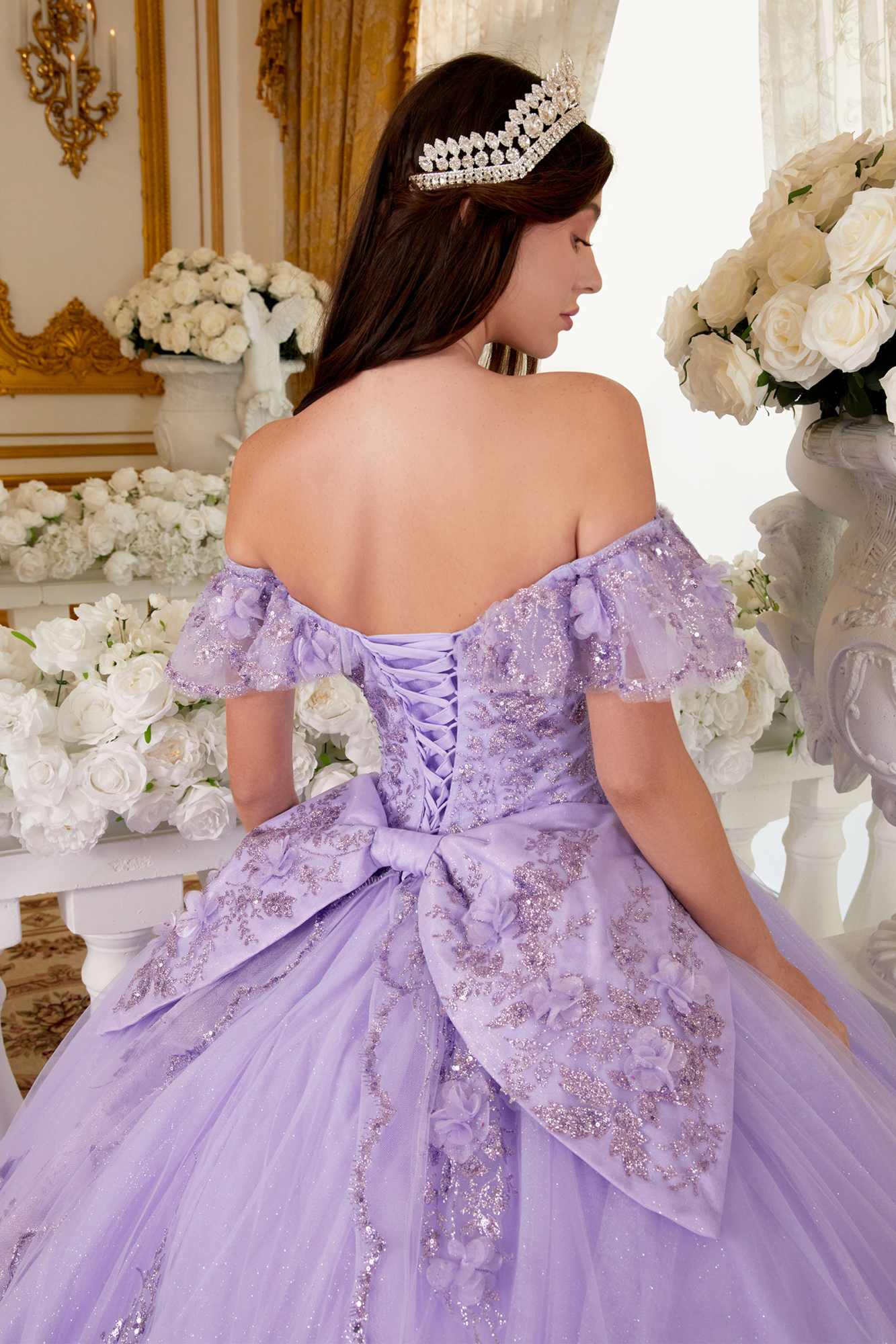 Ladivine 15701 Floral Off the Shoulder A-line Quince Ball Gown