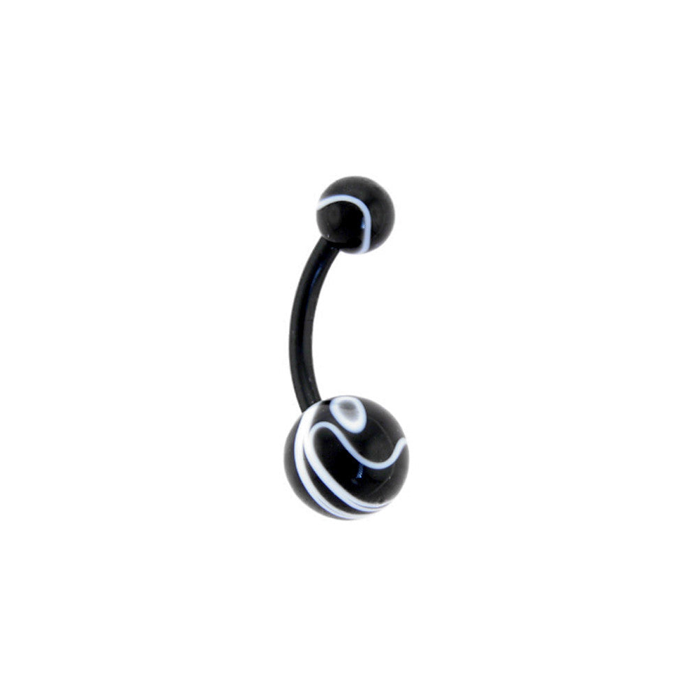 BodyCandy Bioplast Black Marble Belly Ring — detail close-up