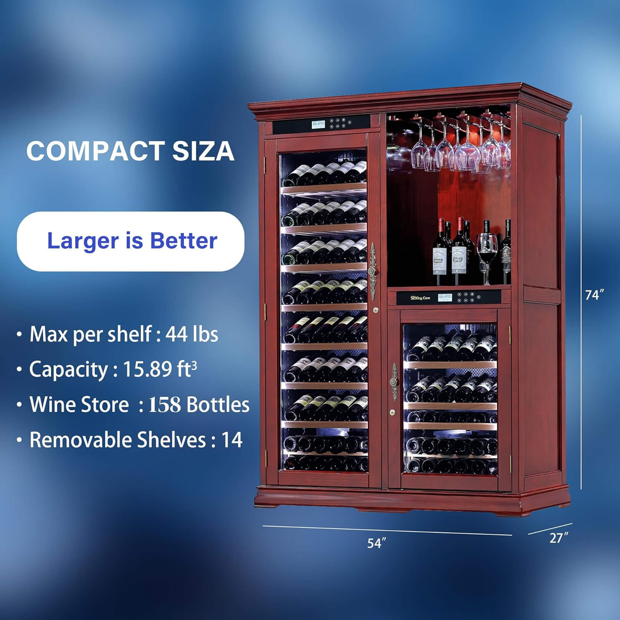 Nuvia 158-Bottle Wooden Wine Cooler Cabinet With Adjustable Temperature And Vacuum Insulation Doors (SAK91827) – SAKSBY WHOLE