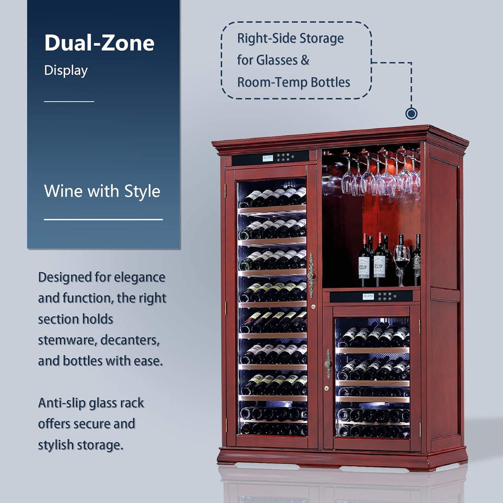 Nuvia 158-Bottle Wooden Wine Cooler Cabinet With Adjustable Temperature And Vacuum Insulation Doors (SAK91827) – SAKSBY WHOLE