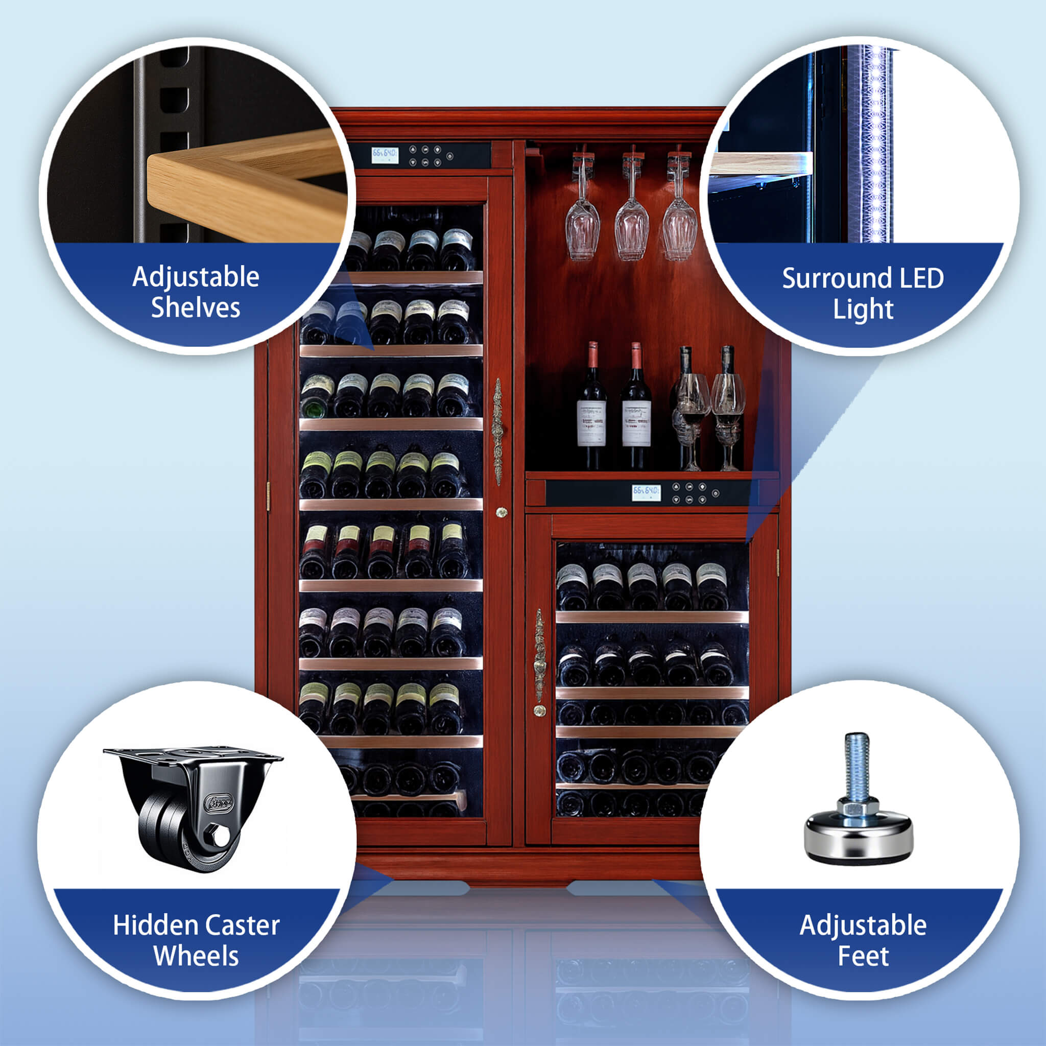 Nuvia 158-Bottle Wooden Wine Cooler Cabinet With Adjustable Temperature And Vacuum Insulation Doors (SAK91827) – SAKSBY WHOLE
