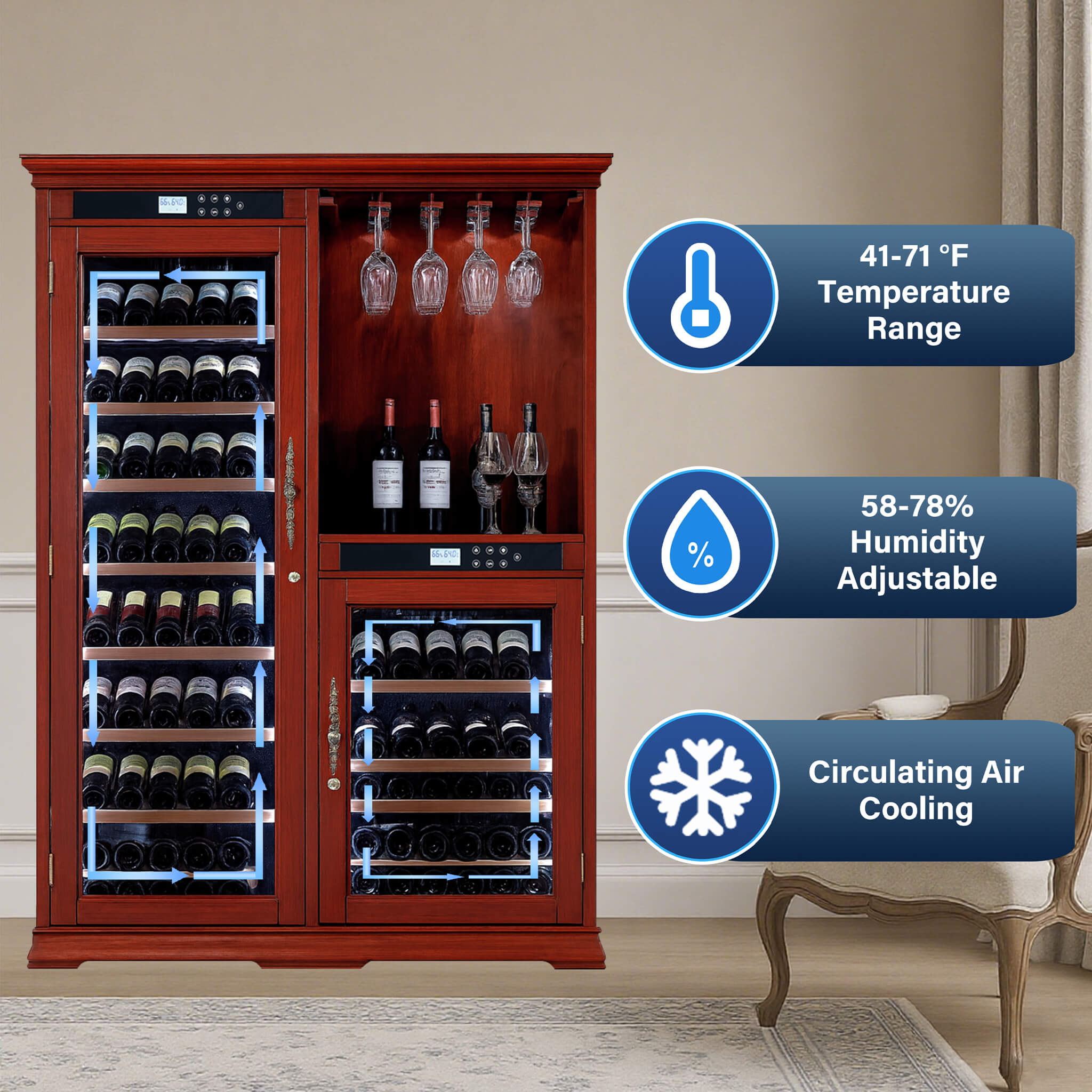 Nuvia 158-Bottle Wooden Wine Cooler Cabinet With Adjustable Temperature And Vacuum Insulation Doors (SAK91827) – SAKSBY WHOLE