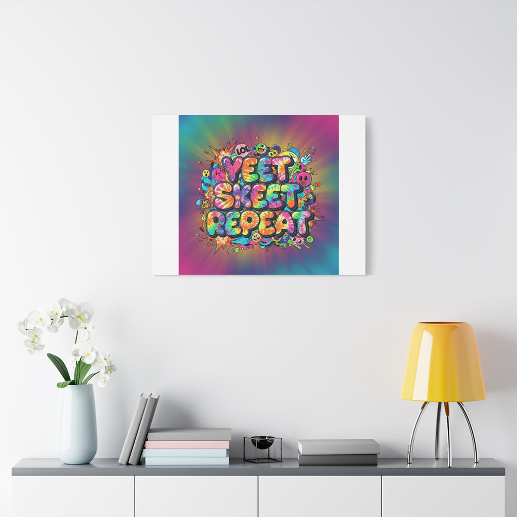 Yeet Skeet Repeat Canvas | Slogan & Glitch Graphic, Meme Phrase Wall Art