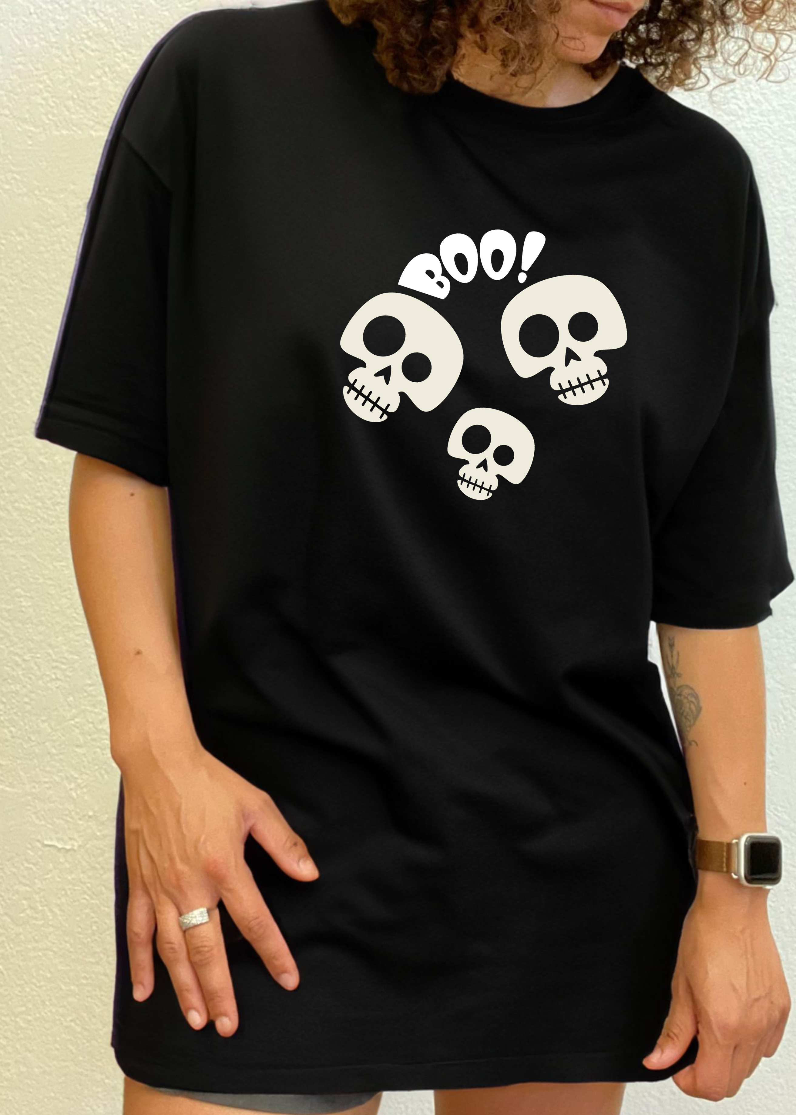 Spun Bamboo Halloween Boo Unisex Bamboo Viscose/Organic Cotton Short Sleeve Graphic T-Shirt — in-use photo