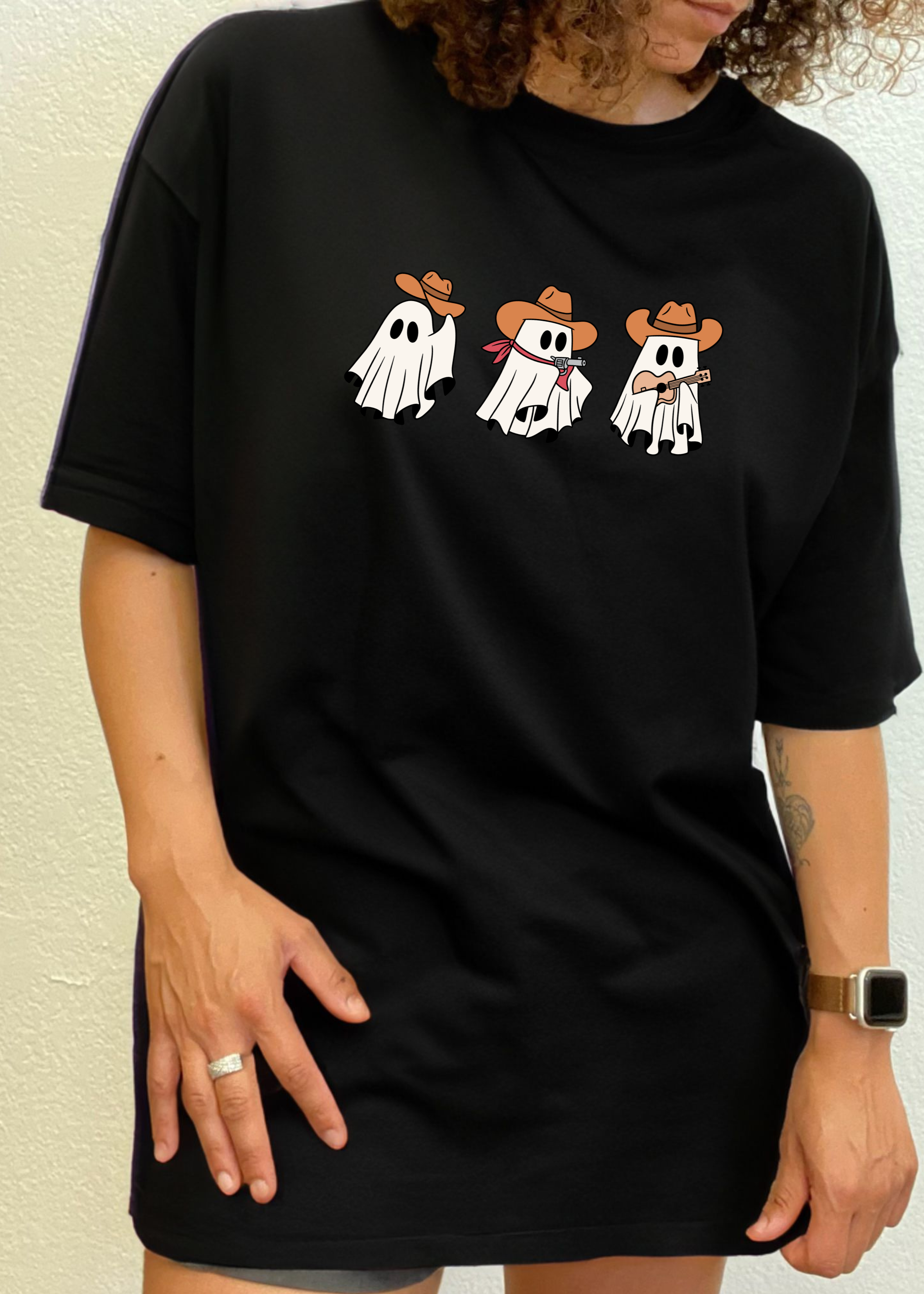 Spun Bamboo Cowboy Ghosts Unisex Bamboo Viscose/Organic Cotton Short Sleeve Graphic T-Shirt — back view