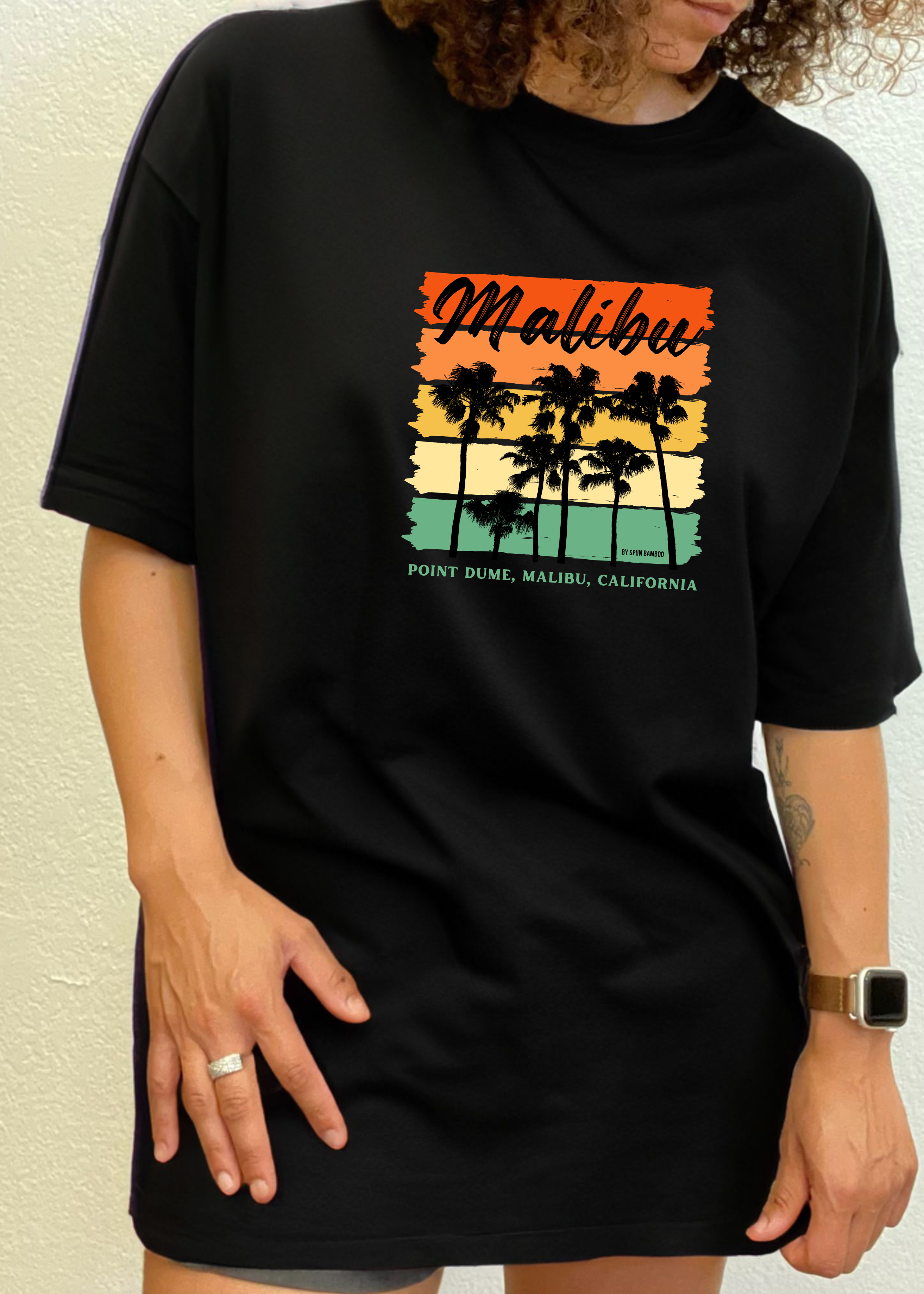 Spun Bamboo Malibu Unisex Bamboo Viscose/Organic Cotton Short Sleeve Graphic T-Shirt — in-use photo