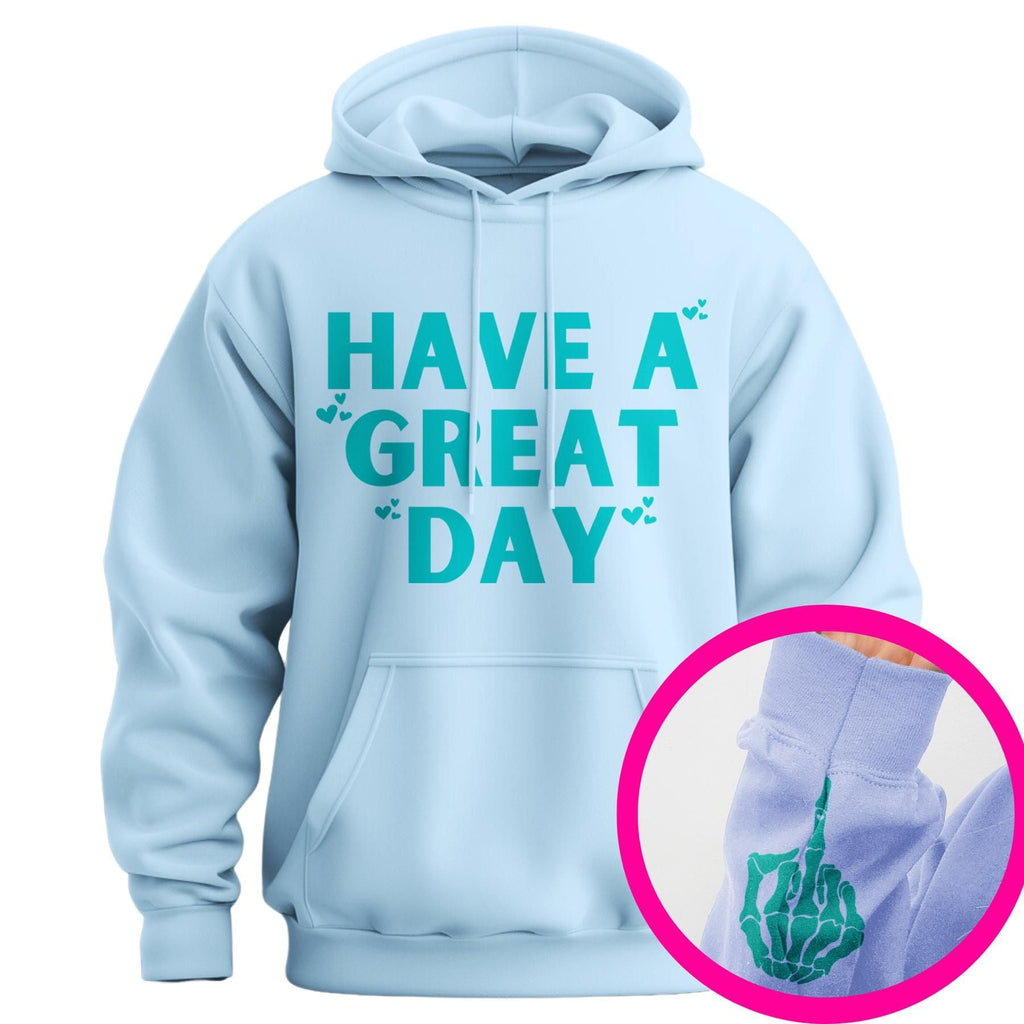 Pasimax "Have A Great Day" Middle Finger Hoodie — product on model