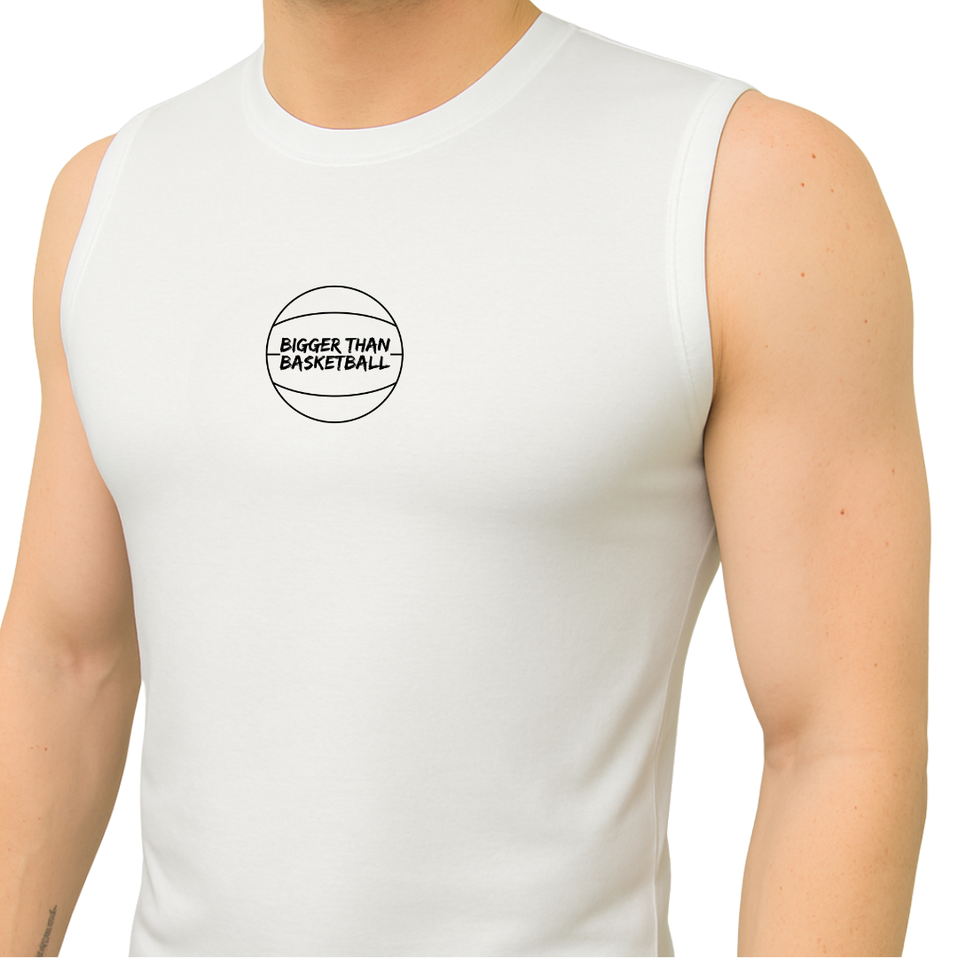 Bigger Than Basketball Performance Compression Tank - White — White detail
