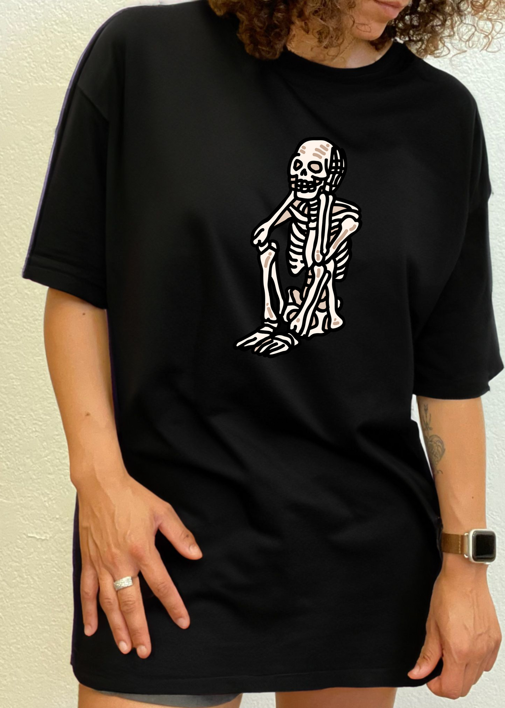 Spun Bamboo Sad Skeleton Halloween Unisex Bamboo Viscose/Organic Cotton Short Sleeve Graphic T-Shirt — back view