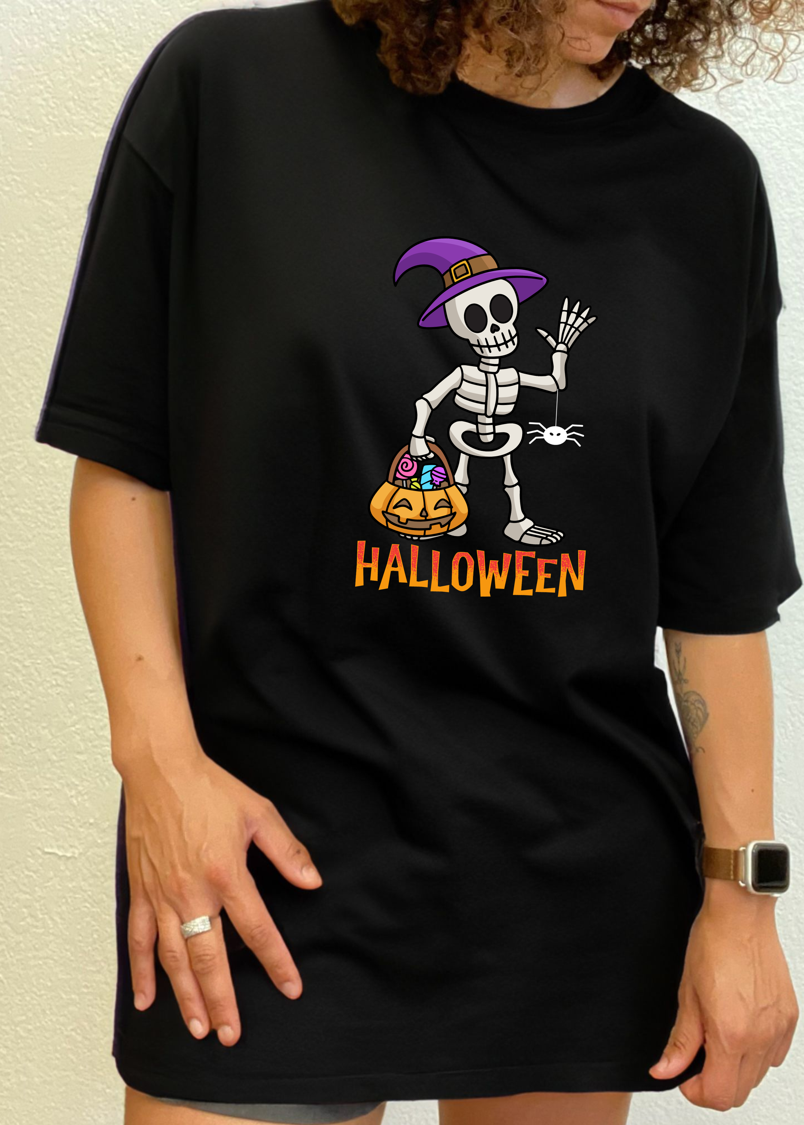 Spun Bamboo Happy Halloween Unisex Bamboo Viscose/Organic Cotton Short Sleeve Graphic T-Shirt — back view