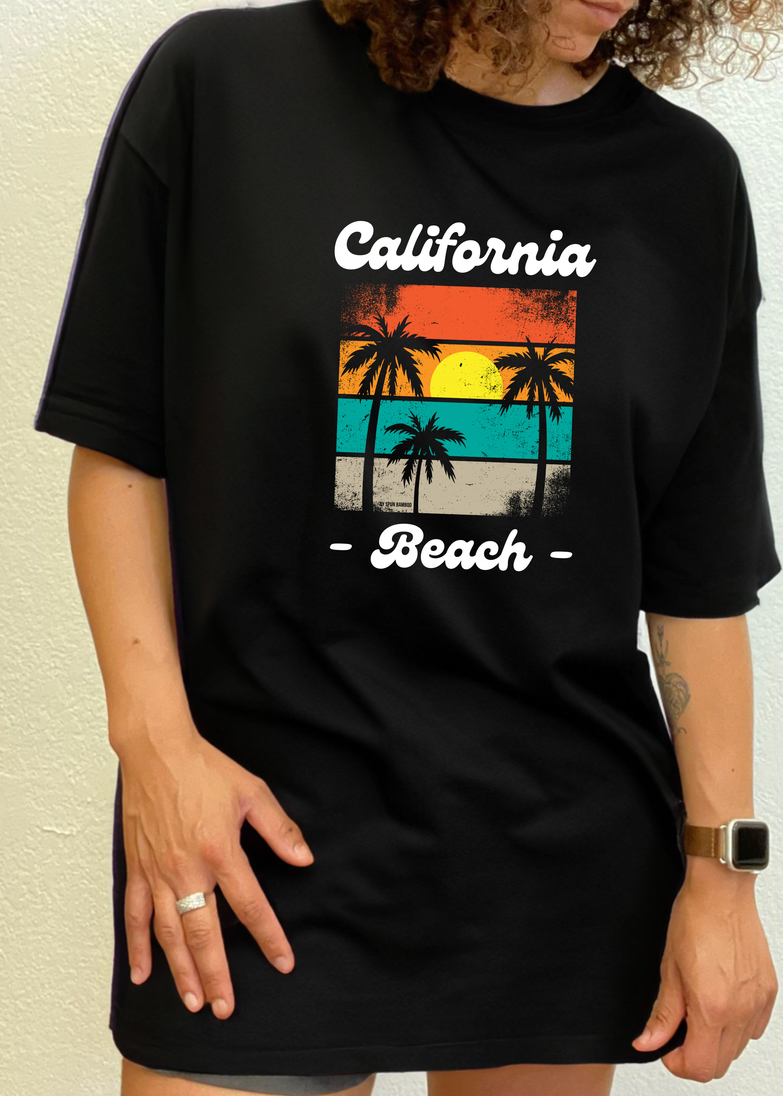 Spun Bamboo California Beach Unisex Bamboo Viscose/Organic Cotton Short Sleeve Graphic T-Shirt — in-use photo
