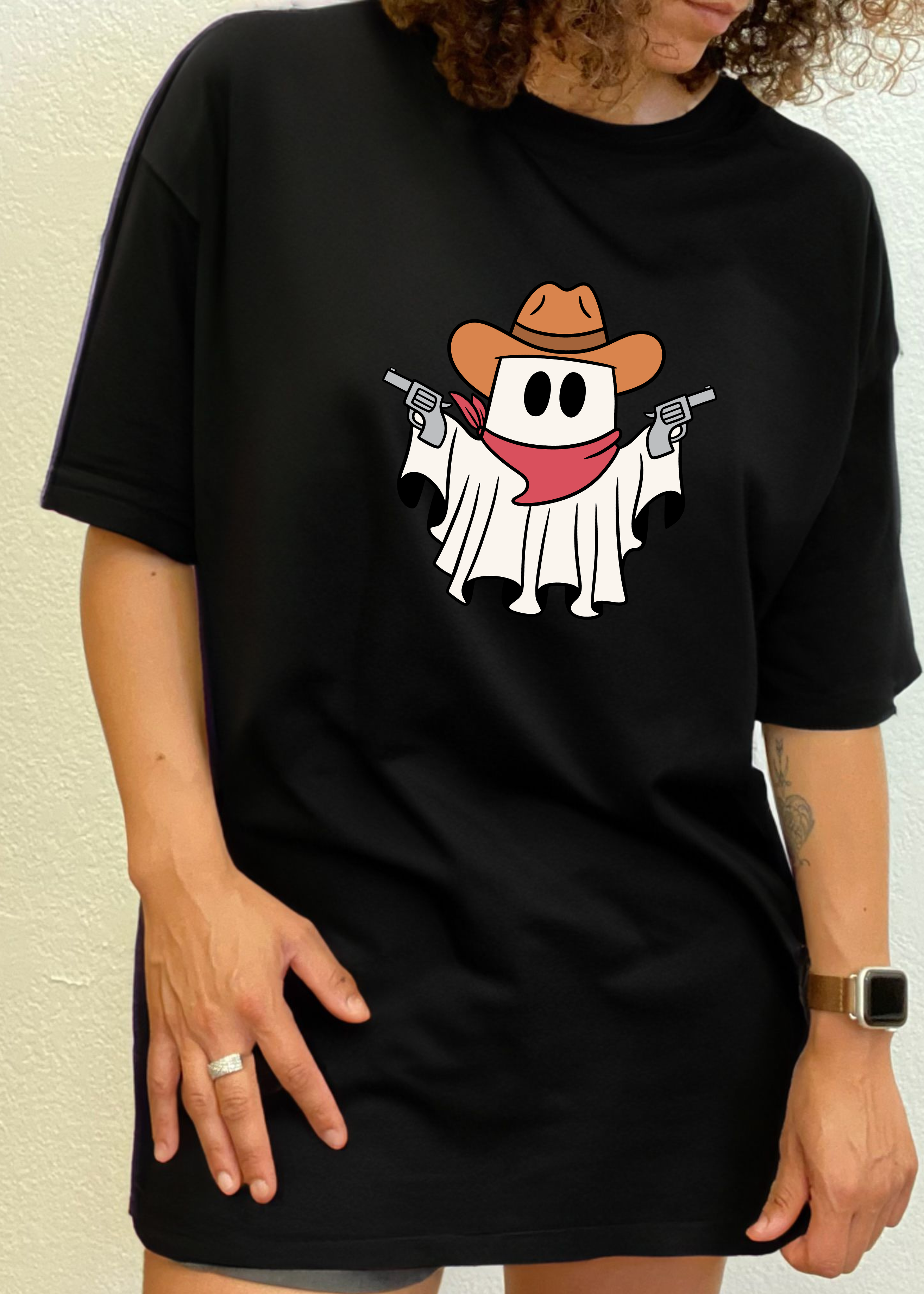 Spun Bamboo Cowboy Ghost Unisex Bamboo Viscose/Organic Cotton Short Sleeve Graphic T-Shirt — in-use photo