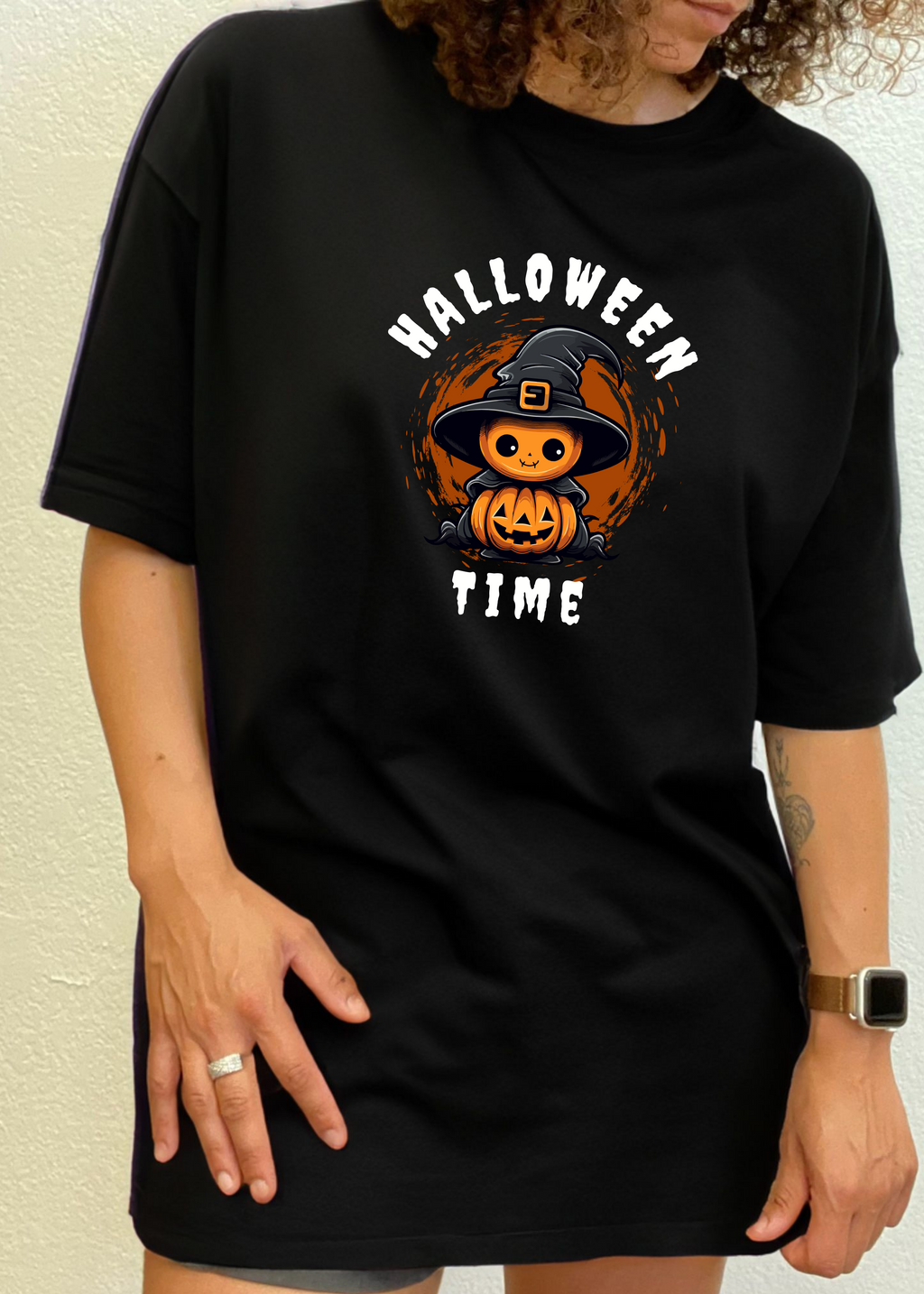 Spun Bamboo Halloween Time Unisex Bamboo Viscose/Organic Cotton Short Sleeve Graphic T-Shirt — in-use photo