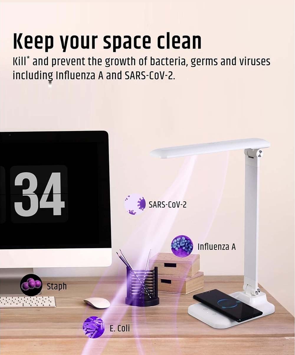 Brilli 15"H Bright-Clean Antimicrobial LED Desk Lamp Matte White Finish with Wireless Charging – LampsUSA, view 2