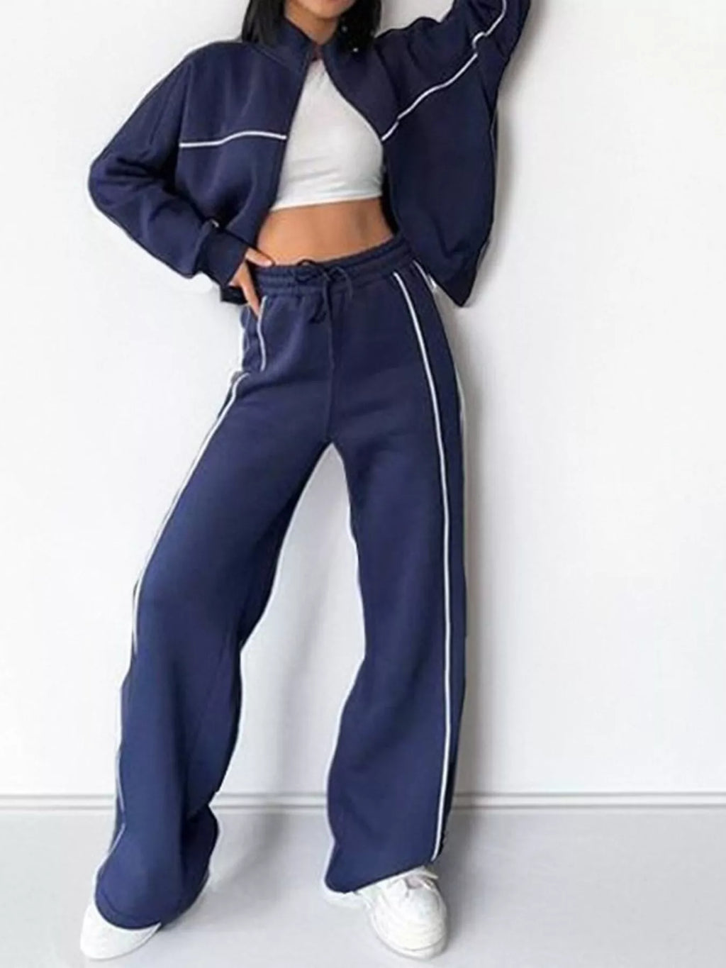 Full Size Zip Up Long Sleeve Top and Pants Set Plus Size