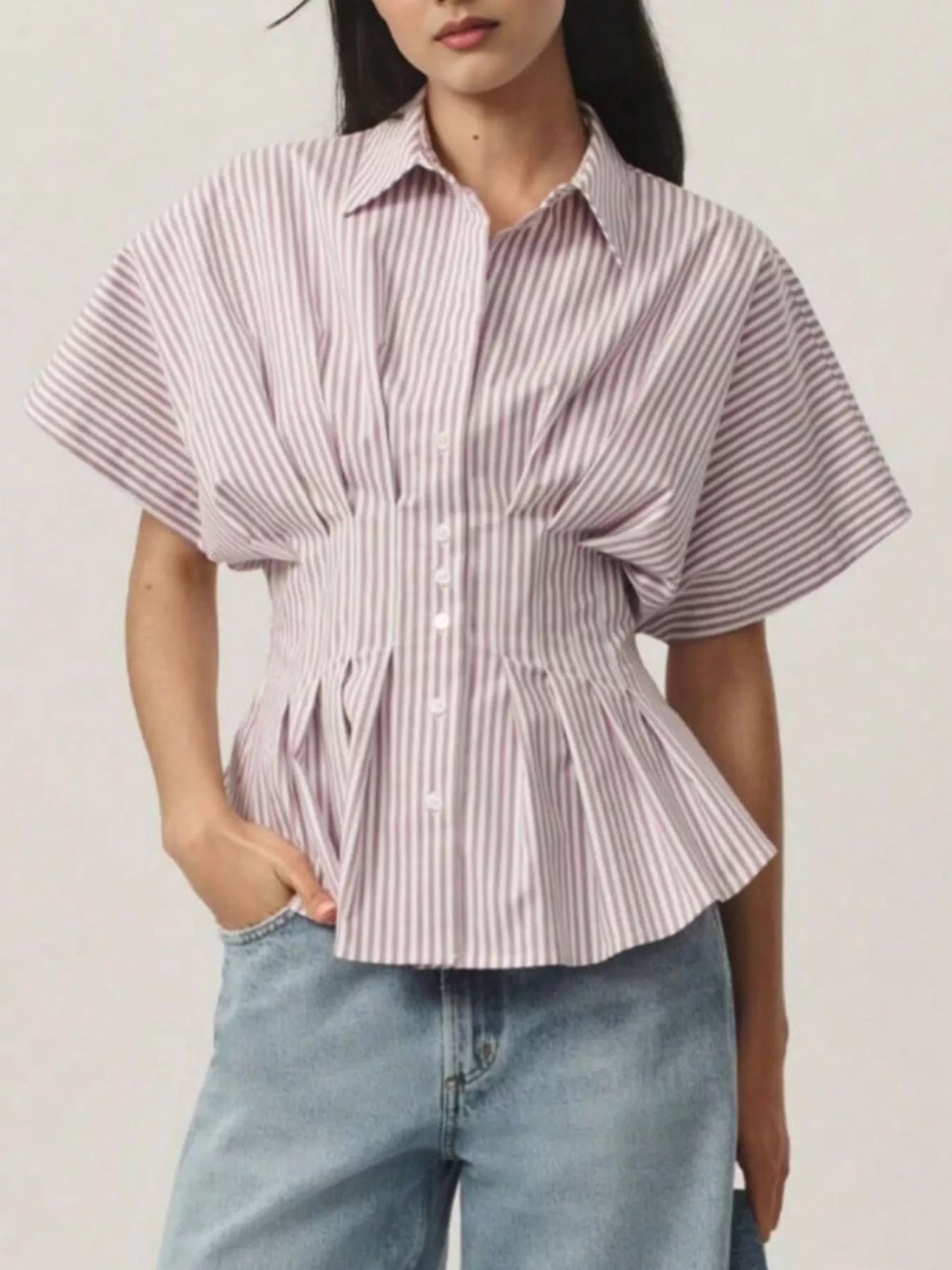 Striped Cinched Waist Shirt