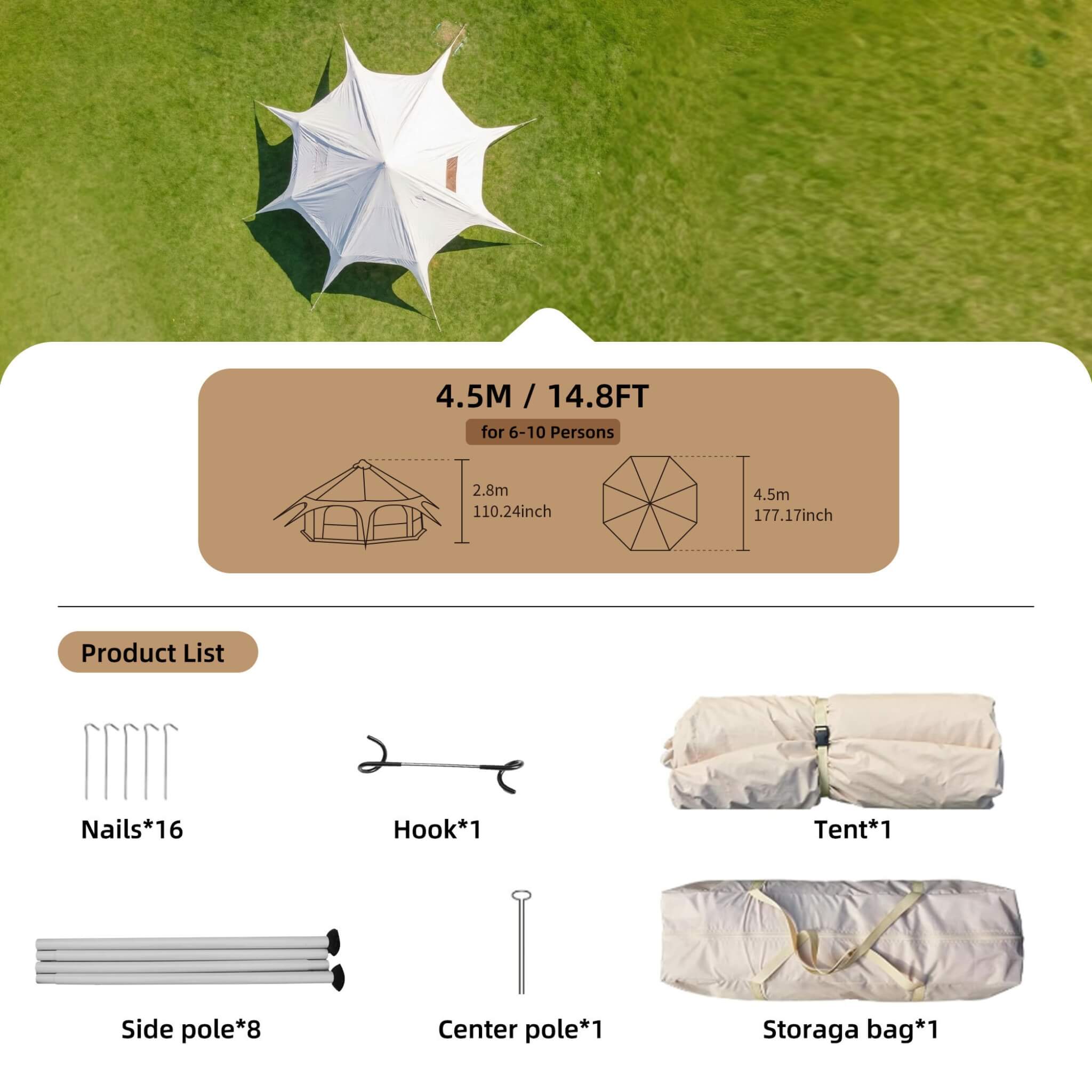 Large 15FT 600D Oxford Bell Tent With Stove Jack For Glamping And Camping (SAK10987) – SAKSBY WHOLESALE, view 3