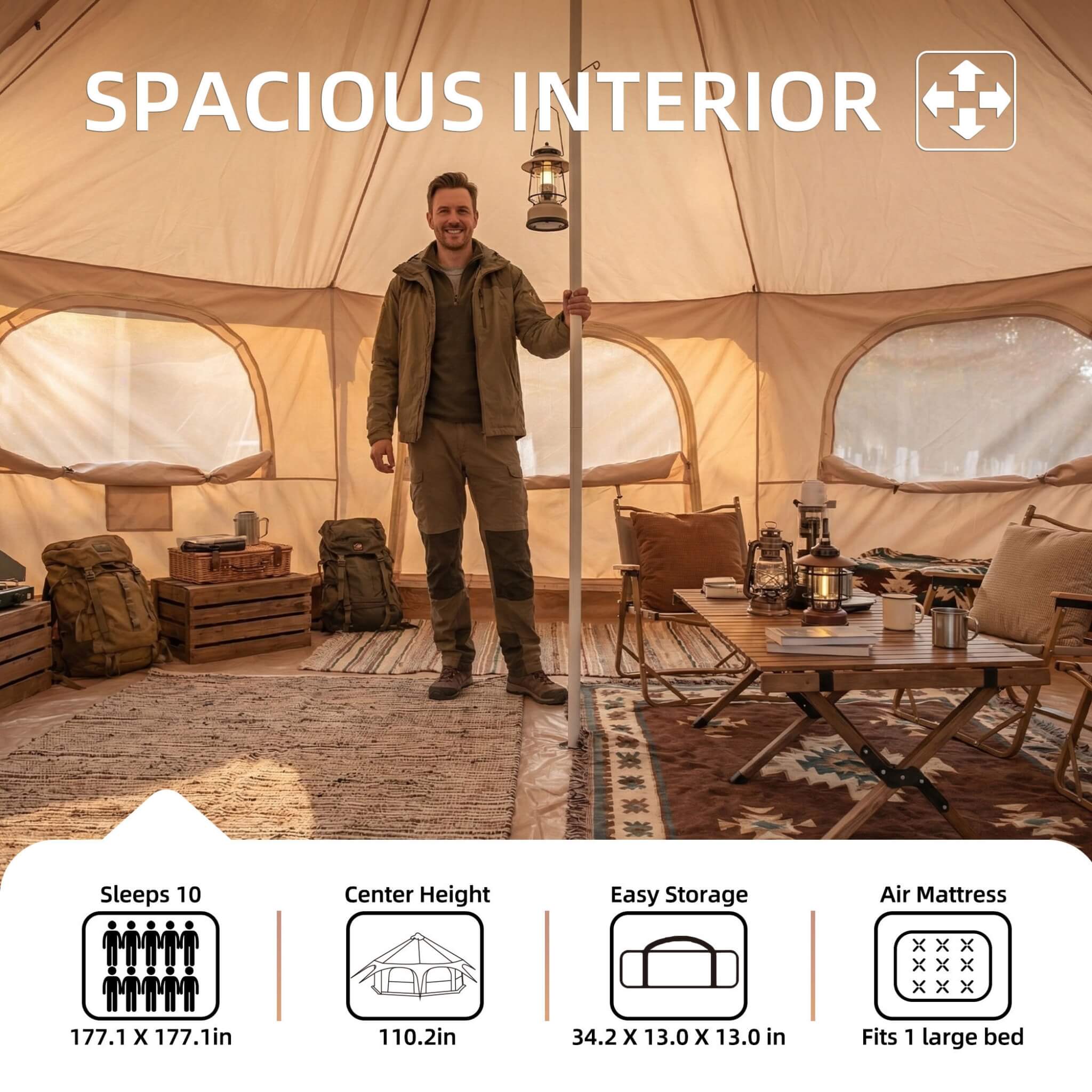 Large 15FT 600D Oxford Bell Tent With Stove Jack For Glamping And Camping (SAK10987) – SAKSBY WHOLESALE, view 6