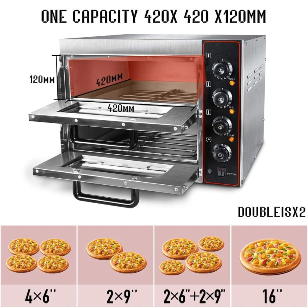 16-Inch Commercial Stainless Steel Double Deck 3000W 110V Electric Pizza Oven (SAK85429) – SAKSBY WHOLESALE, view 3