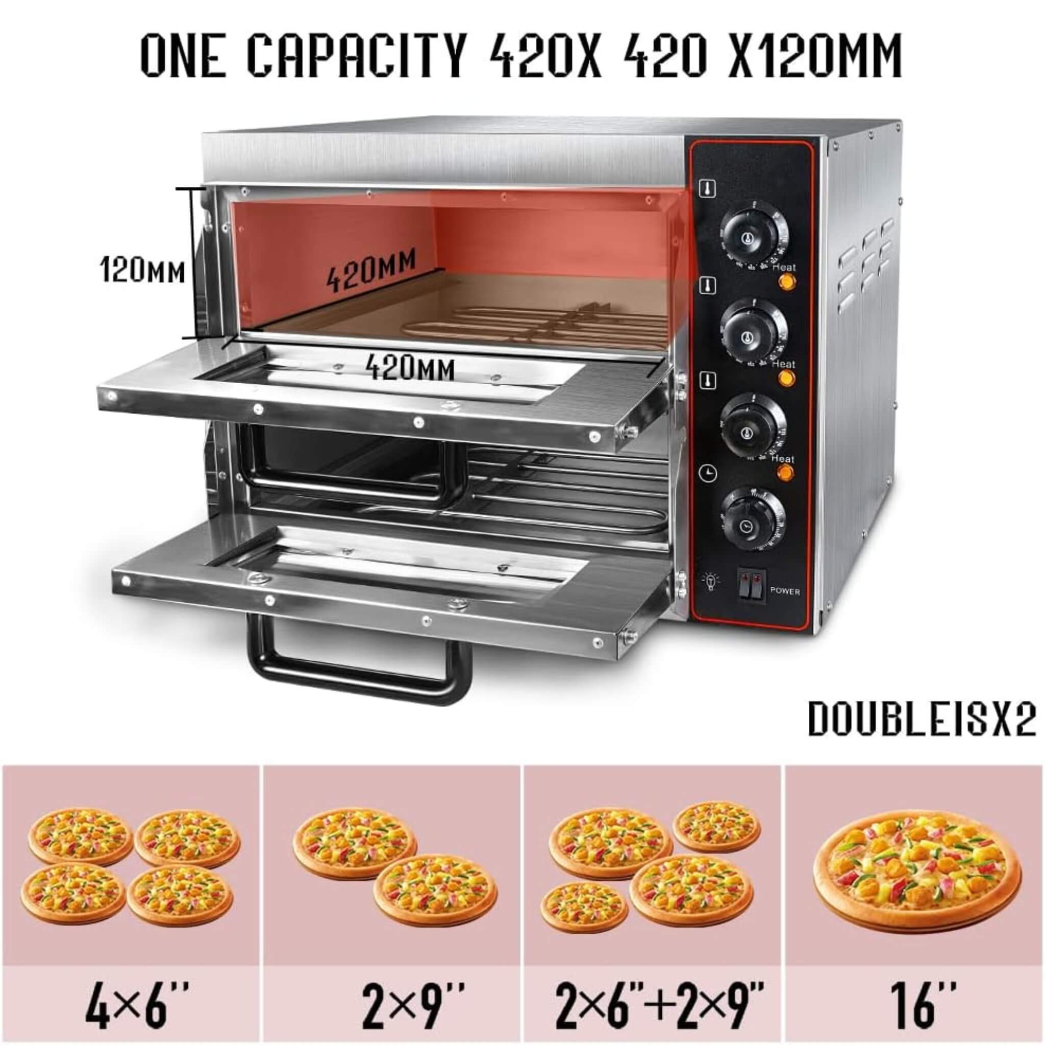 16-Inch Commercial Stainless Steel Double Deck 3000W 110V Electric Pizza Oven (SAK85429) – SAKSBY WHOLESALE, view 3