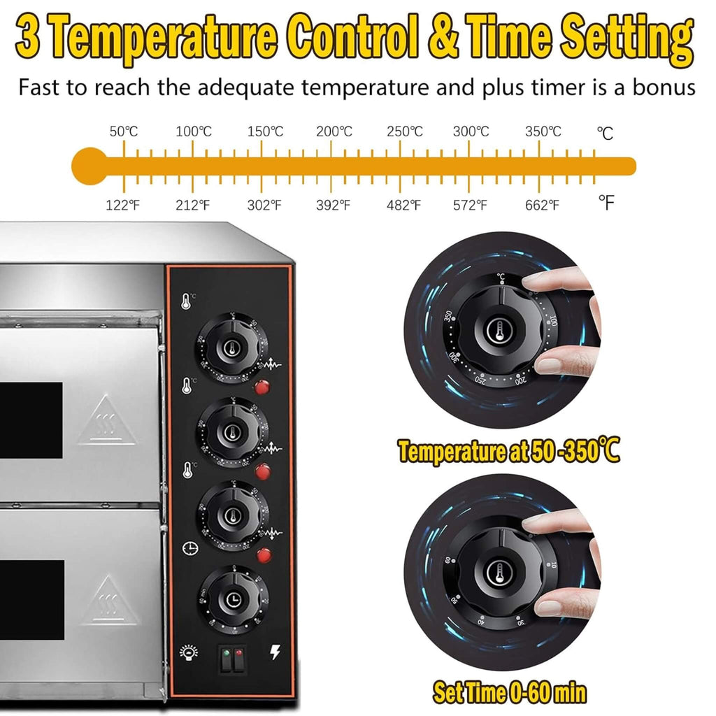 16-Inch Commercial Stainless Steel Double Deck 3000W 110V Electric Pizza Oven (SAK85429) – SAKSBY WHOLESALE, view 4