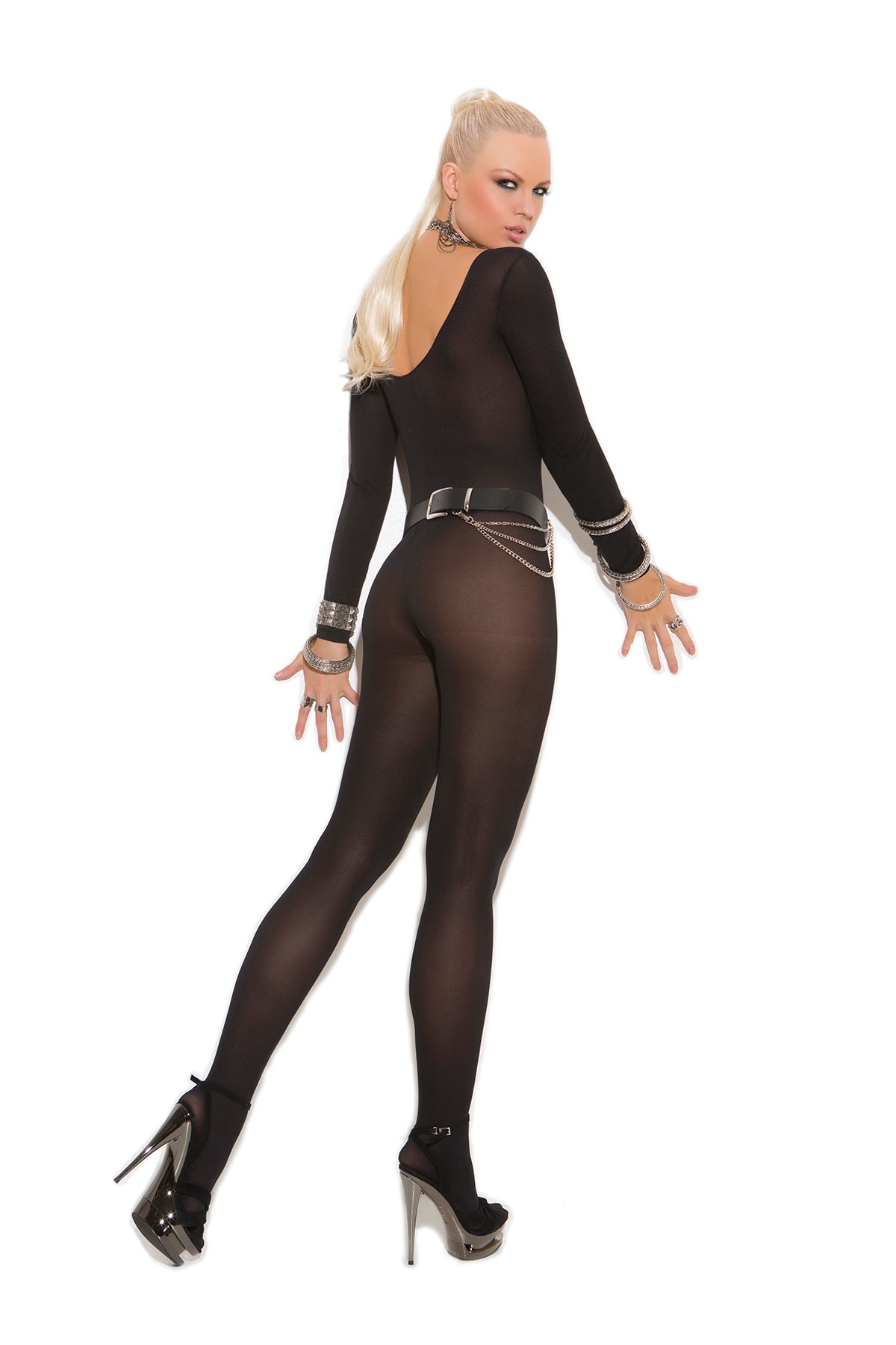 Love Spark Cove | Intimate Apparel, Pleasure Shop & Free Shipping Opaque Long Sleeve Bodystocking With Open Crotch — side vie