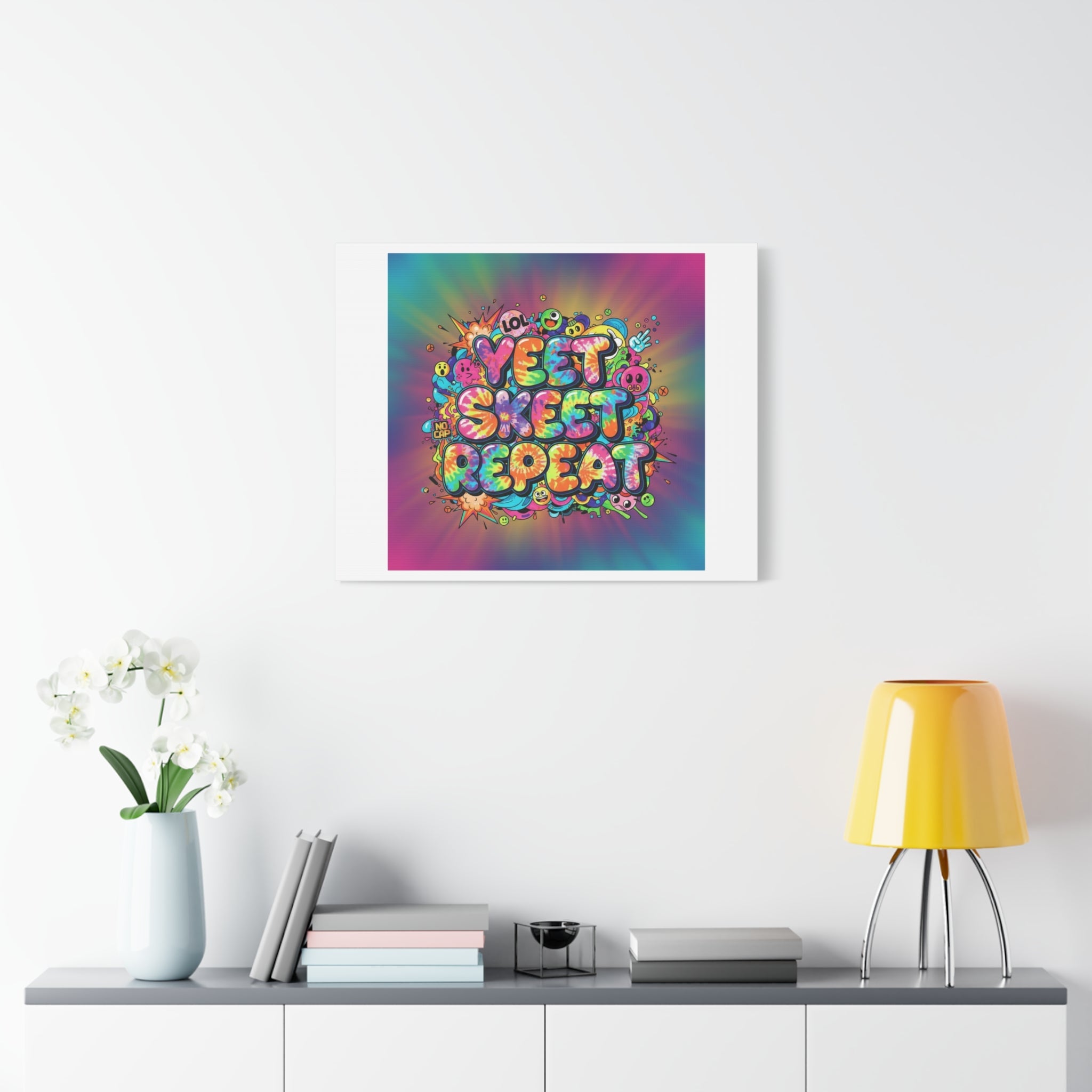 Yeet Skeet Repeat Canvas | Slogan & Glitch Graphic, Meme Phrase Wall Art