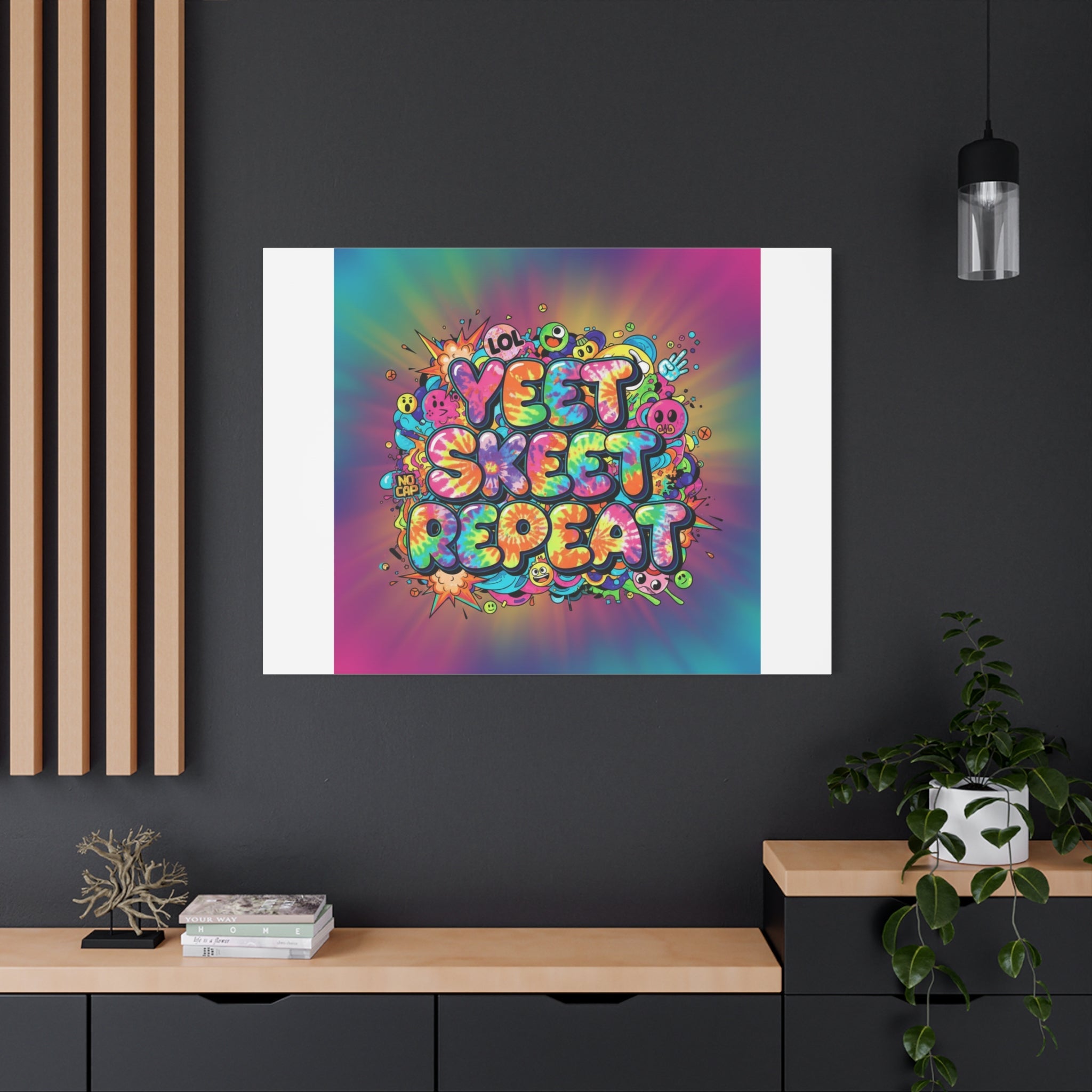 Yeet Skeet Repeat Canvas | Slogan & Glitch Graphic, Meme Phrase Wall Art