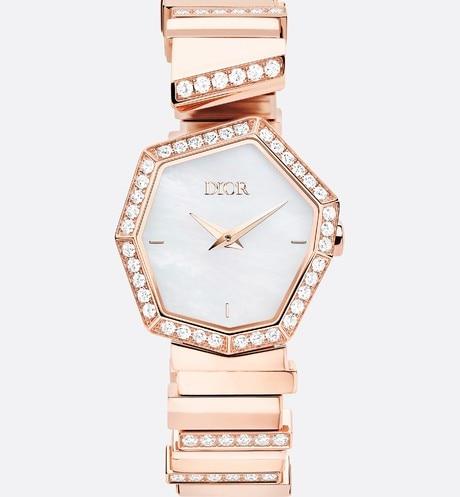 Rose Gold, Diamonds and White Mother-of-pearl GEM DIOR • Ø 27 mm, Quartz Movement