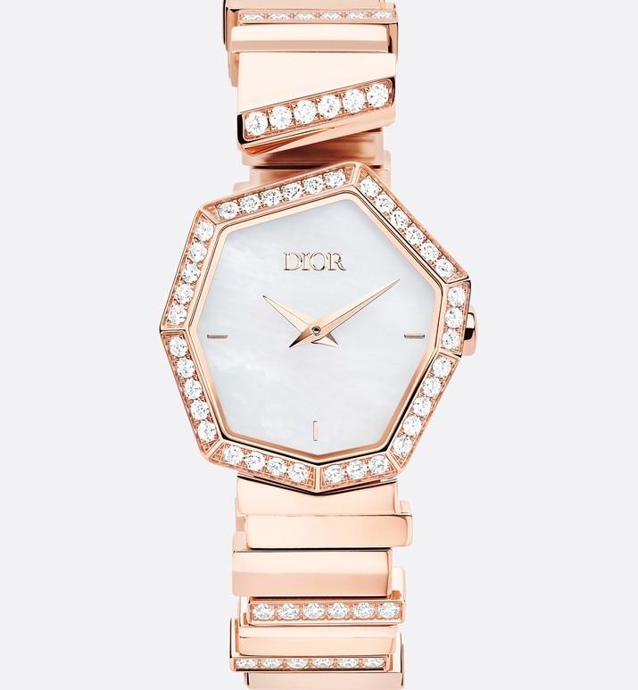 Rose Gold, Diamonds and White Mother-of-pearl GEM DIOR • Ø 27 mm, Quartz Movement
