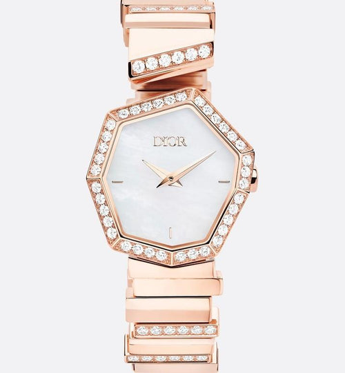 Rose Gold, Diamonds and White Mother-of-pearl GEM DIOR • Ø 27 mm, Quartz Movement