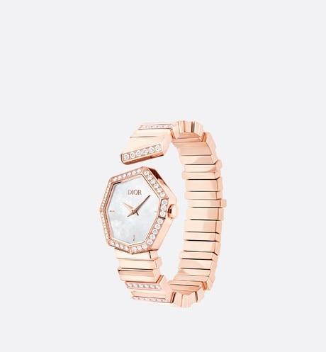 Rose Gold, Diamonds and White Mother-of-pearl GEM DIOR • Ø 27 mm, Quartz Movement