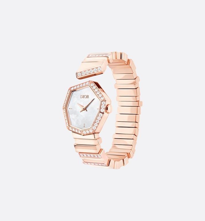 Rose Gold, Diamonds and White Mother-of-pearl GEM DIOR • Ø 27 mm, Quartz Movement