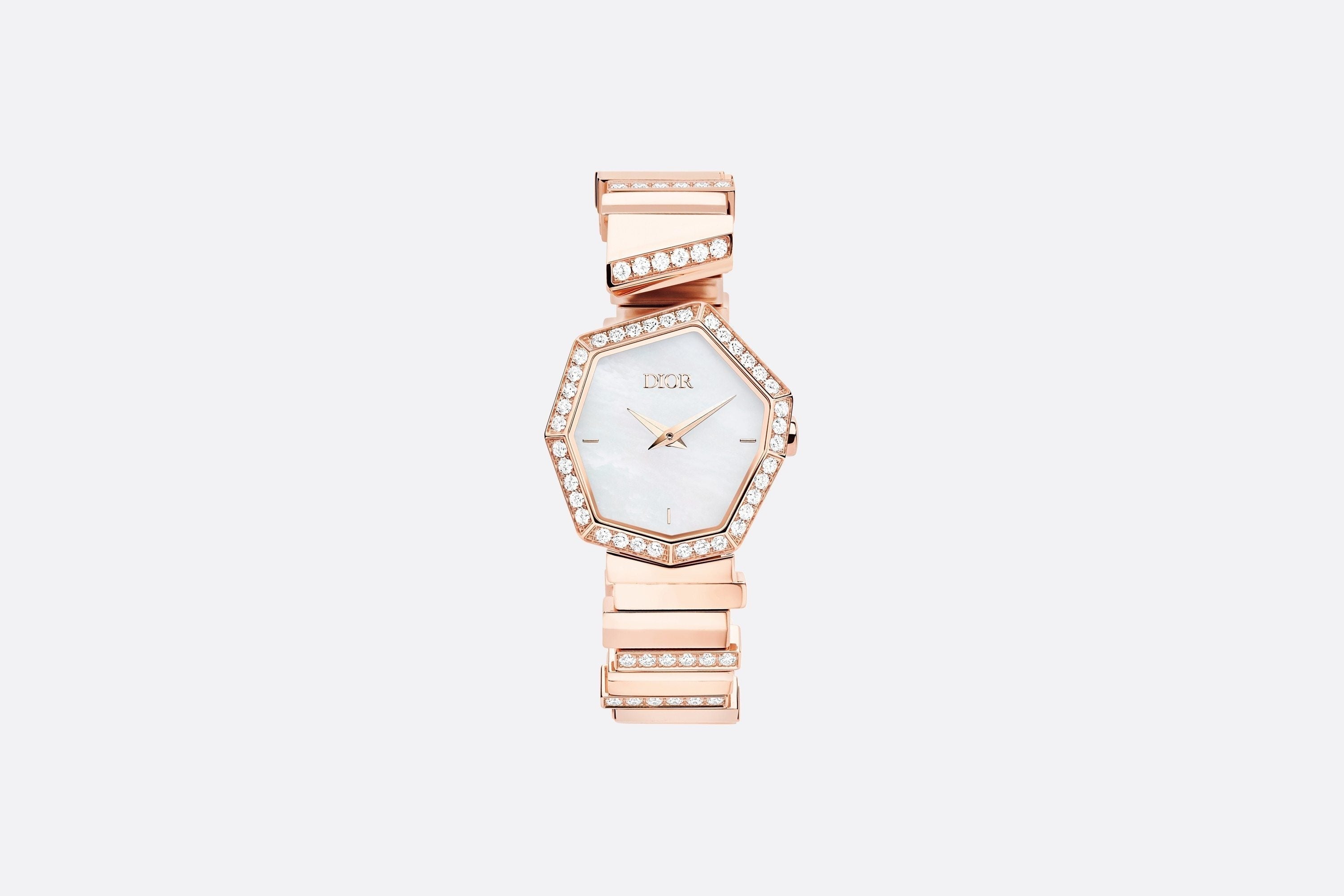 Rose Gold, Diamonds and White Mother-of-pearl GEM DIOR • Ø 27 mm, Quartz Movement