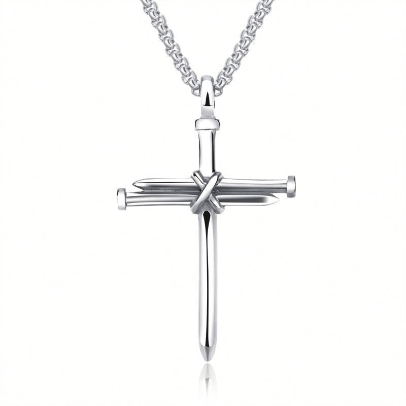 SORI STYLE Men’s Steel Cross Pendant Necklace — size reference