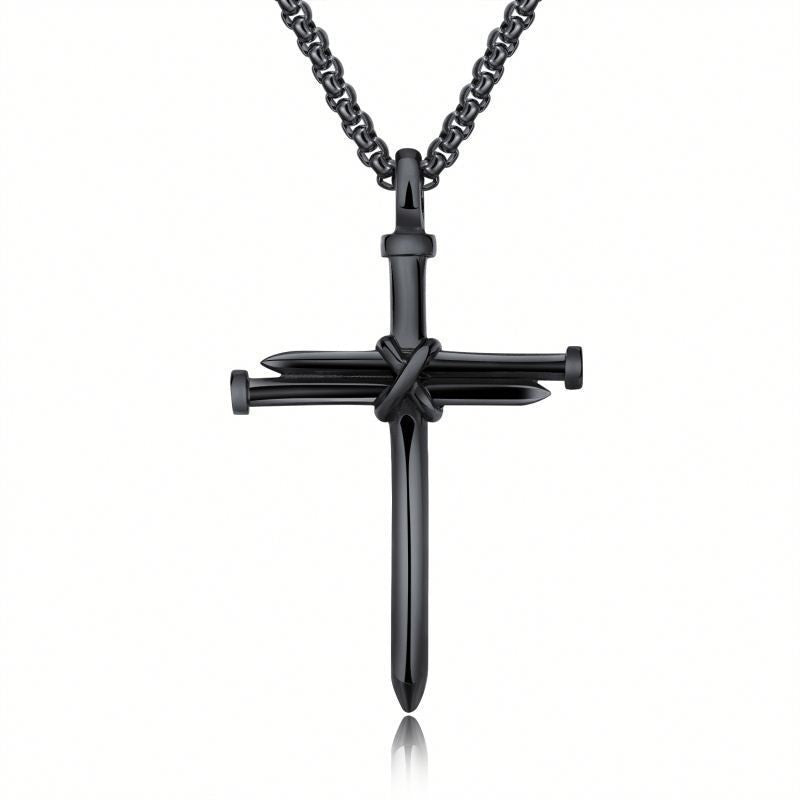 SORI STYLE Men’s Steel Cross Pendant Necklace — back view