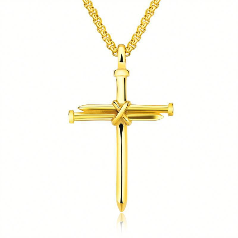 SORI STYLE Men’s Steel Cross Pendant Necklace — alternative angle