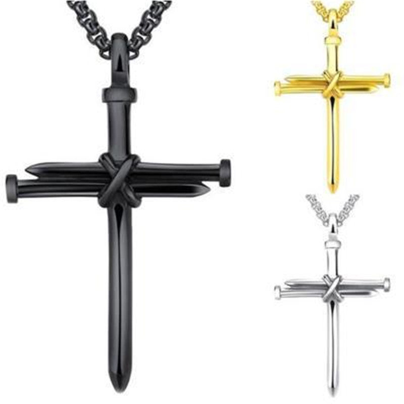 SORI STYLE Men’s Steel Cross Pendant Necklace — side view