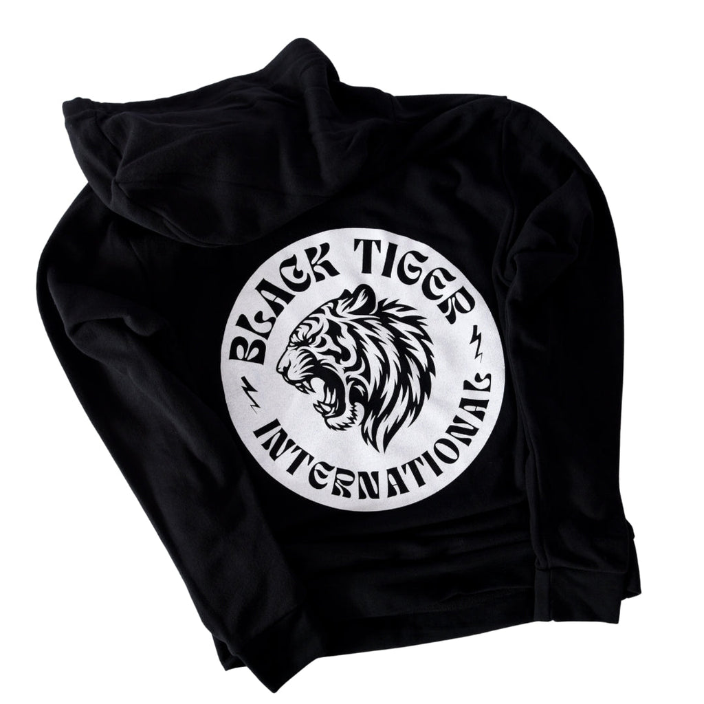 Black Tiger International Attack Tiger Logo Hoodie Black — detail and construction