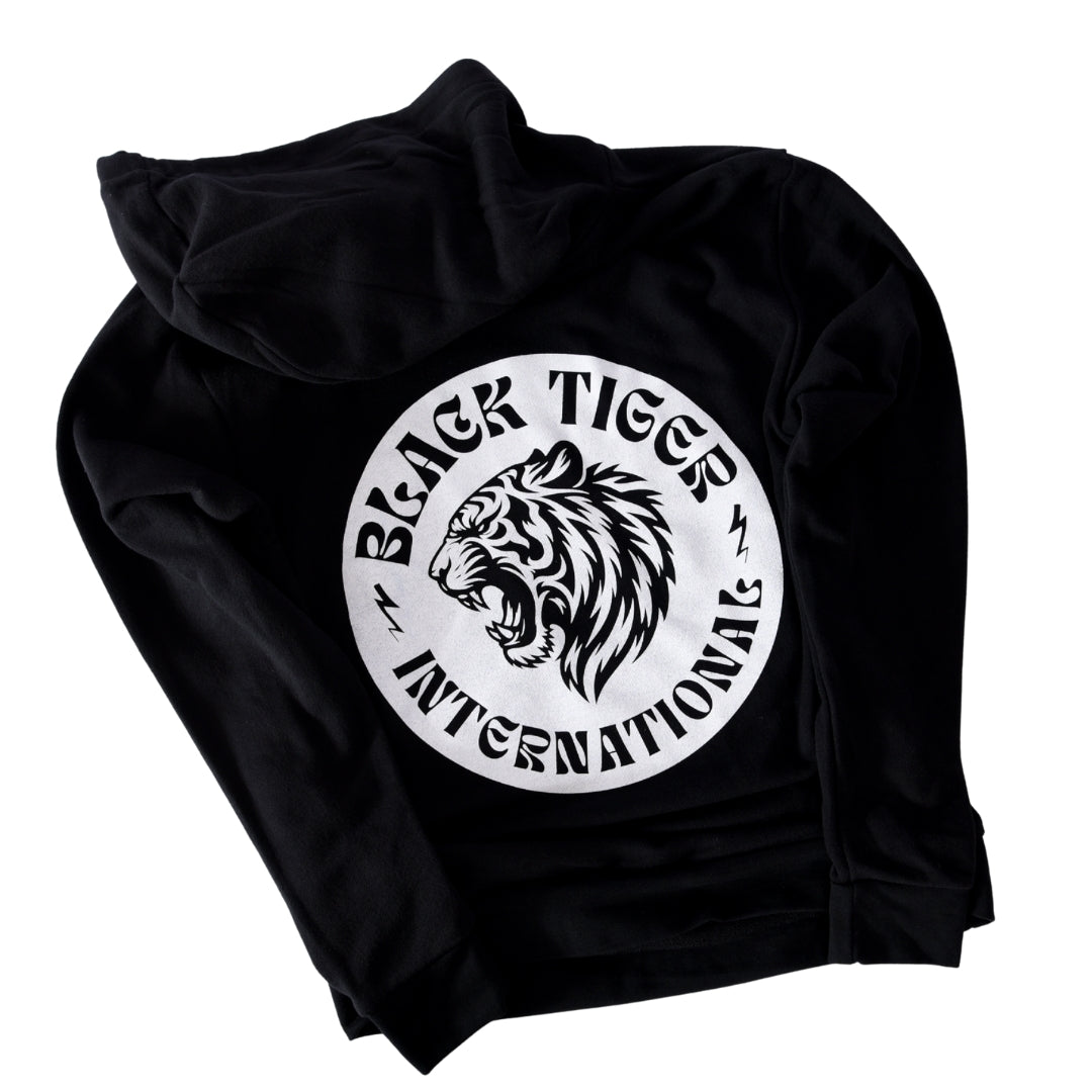 Black Tiger International Attack Tiger Logo Hoodie Black — detail and construction