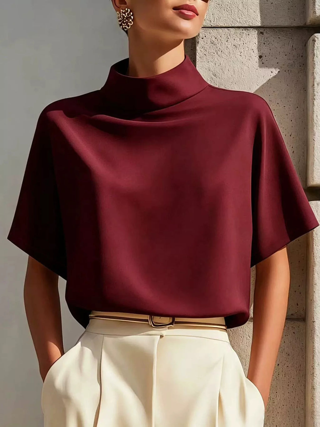 Mock Neck Short Sleeve T-Shirt