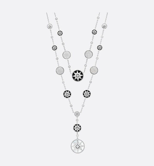 Rose Des Vents Long Necklace  • 18K White Gold, Diamonds, Mother-of-Pearl and Onyx