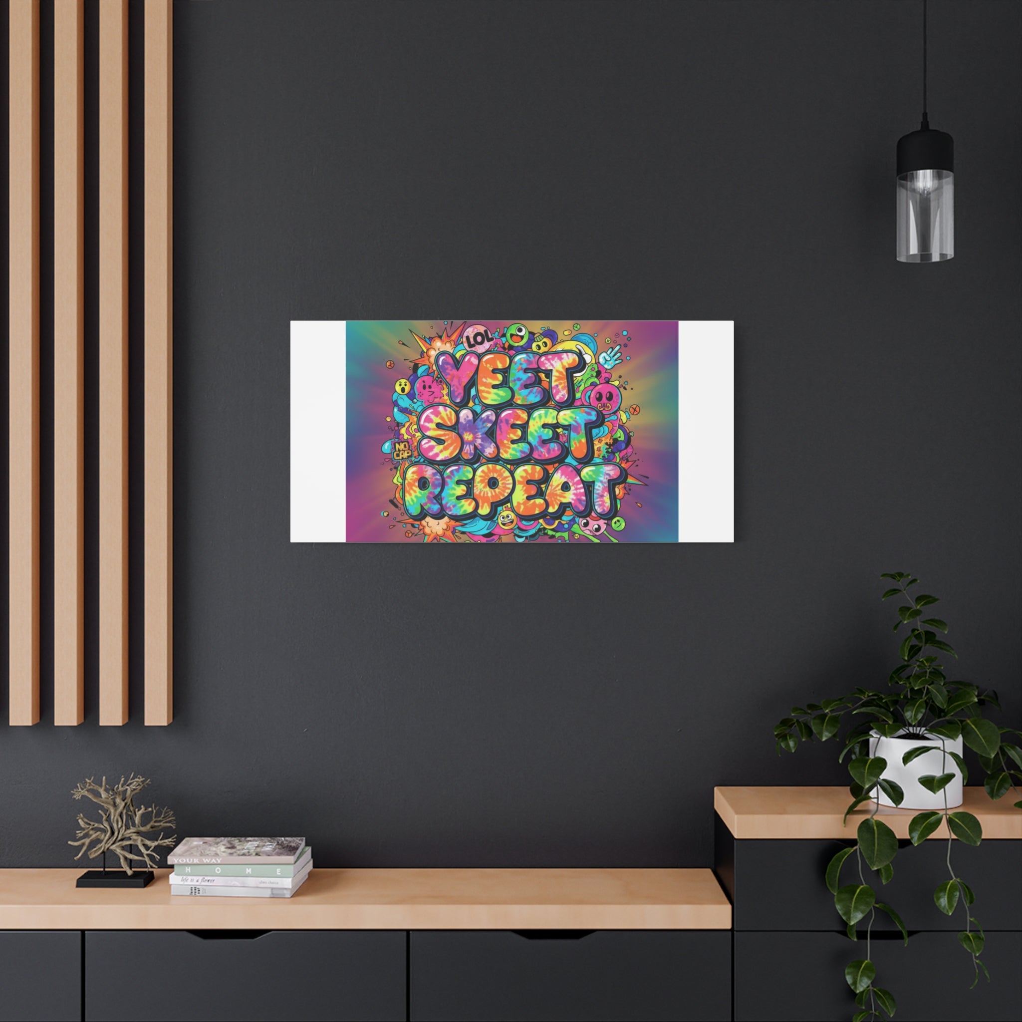 Yeet Skeet Repeat Canvas | Slogan & Glitch Graphic, Meme Phrase Wall Art