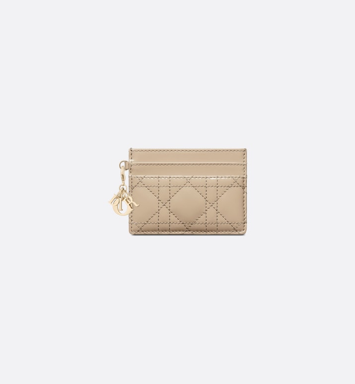 Lady Dior Five-Slot Card Holder • Sand-Colored Patent Cannage Calfskin