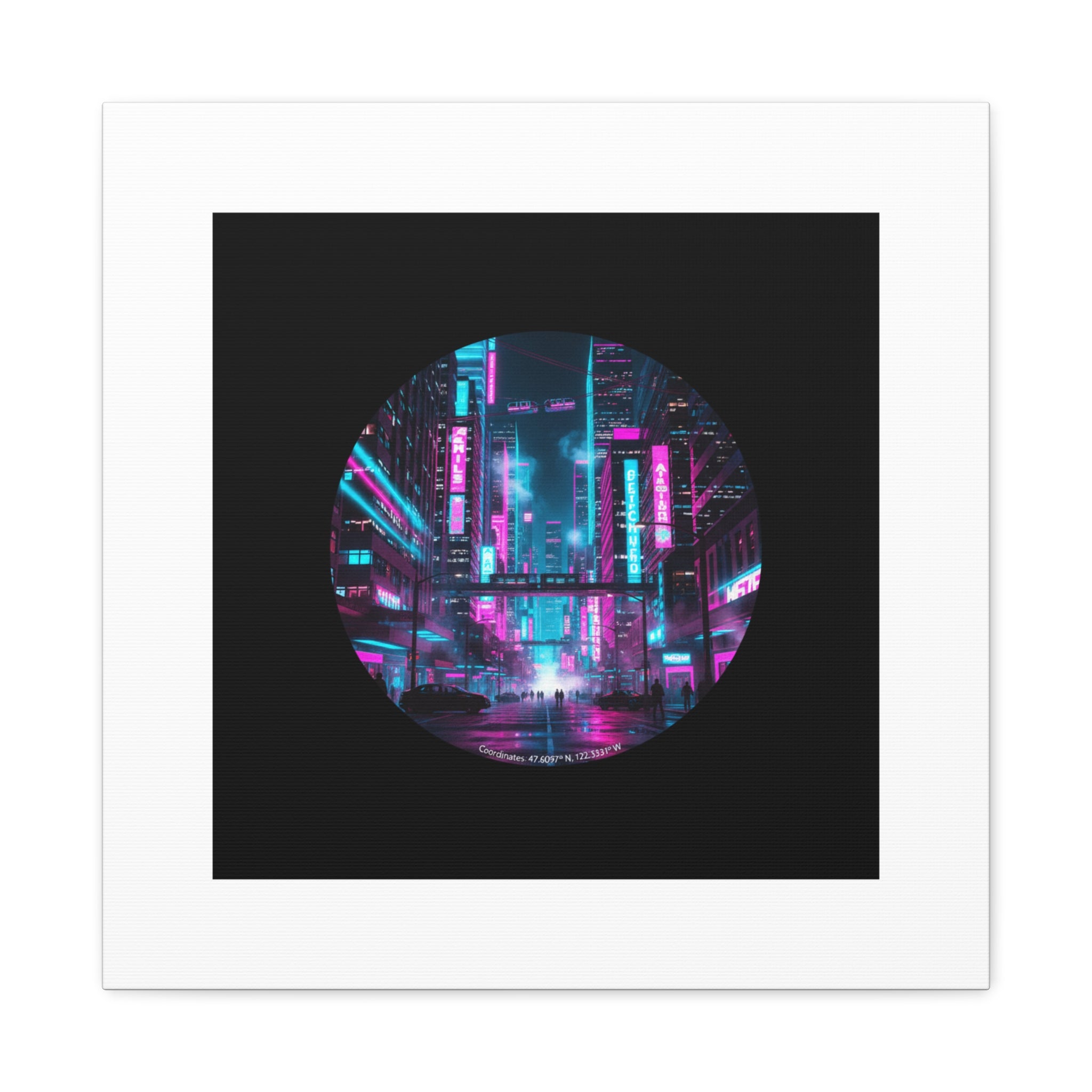 Neon Cyberpunk Cityscape Canvas | synthwave skyline, future city art