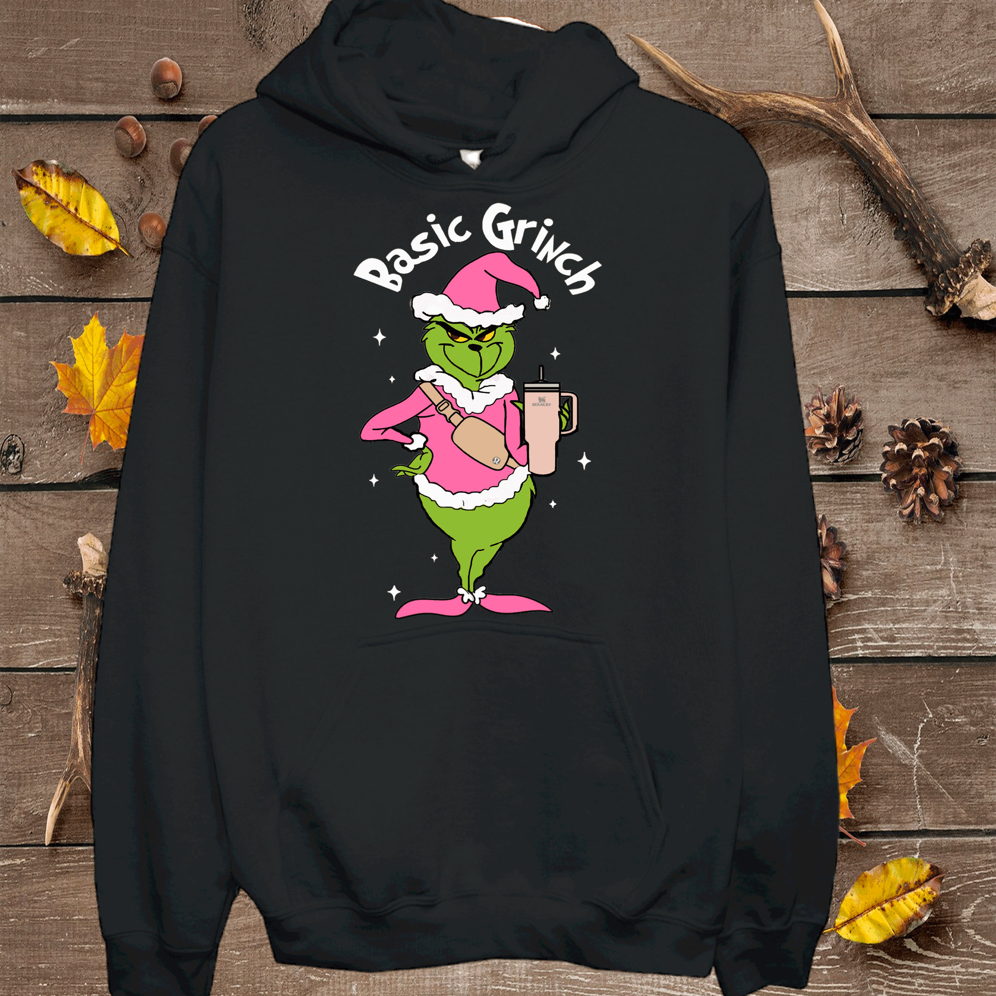 A Blessed Texas Mess Boutique Basic Grinch Fanny pack Stanley Cup Pink Grinch Funny Christmas Grinch Shirt — branding close-up