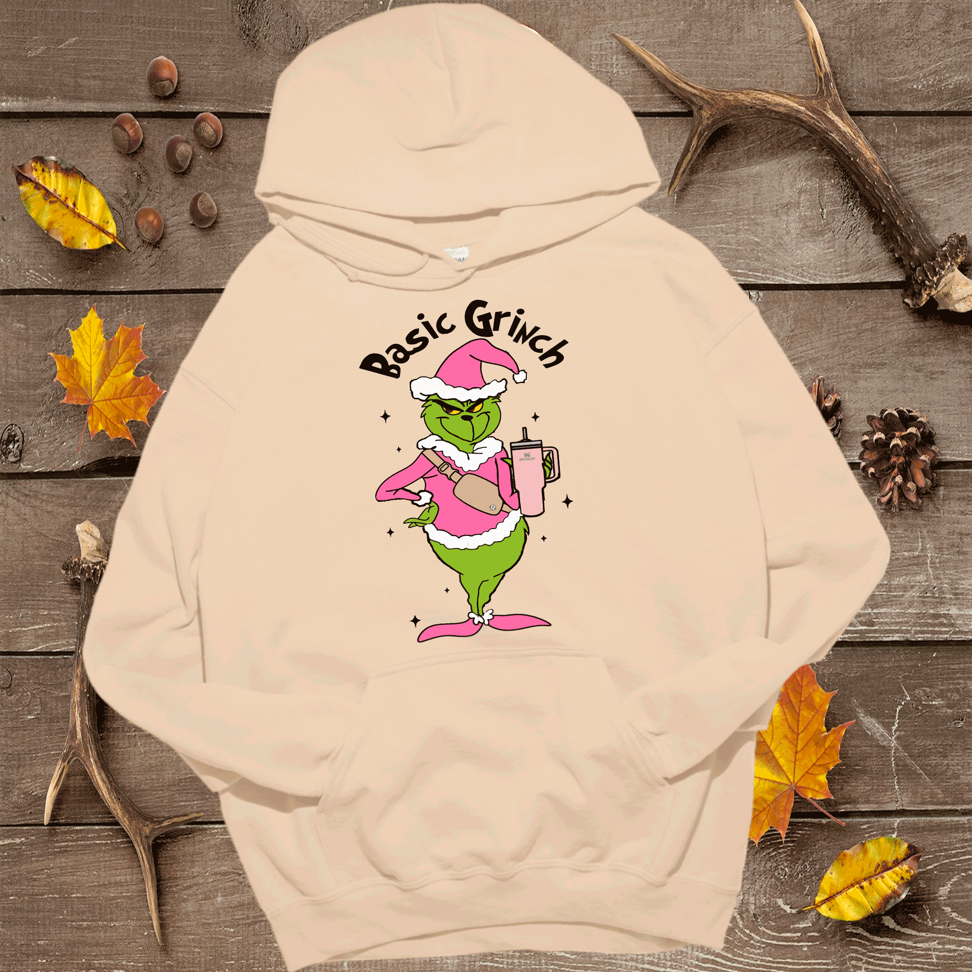A Blessed Texas Mess Boutique Basic Grinch Fanny pack Stanley Cup Pink Grinch Funny Christmas Grinch Shirt — detail close-up